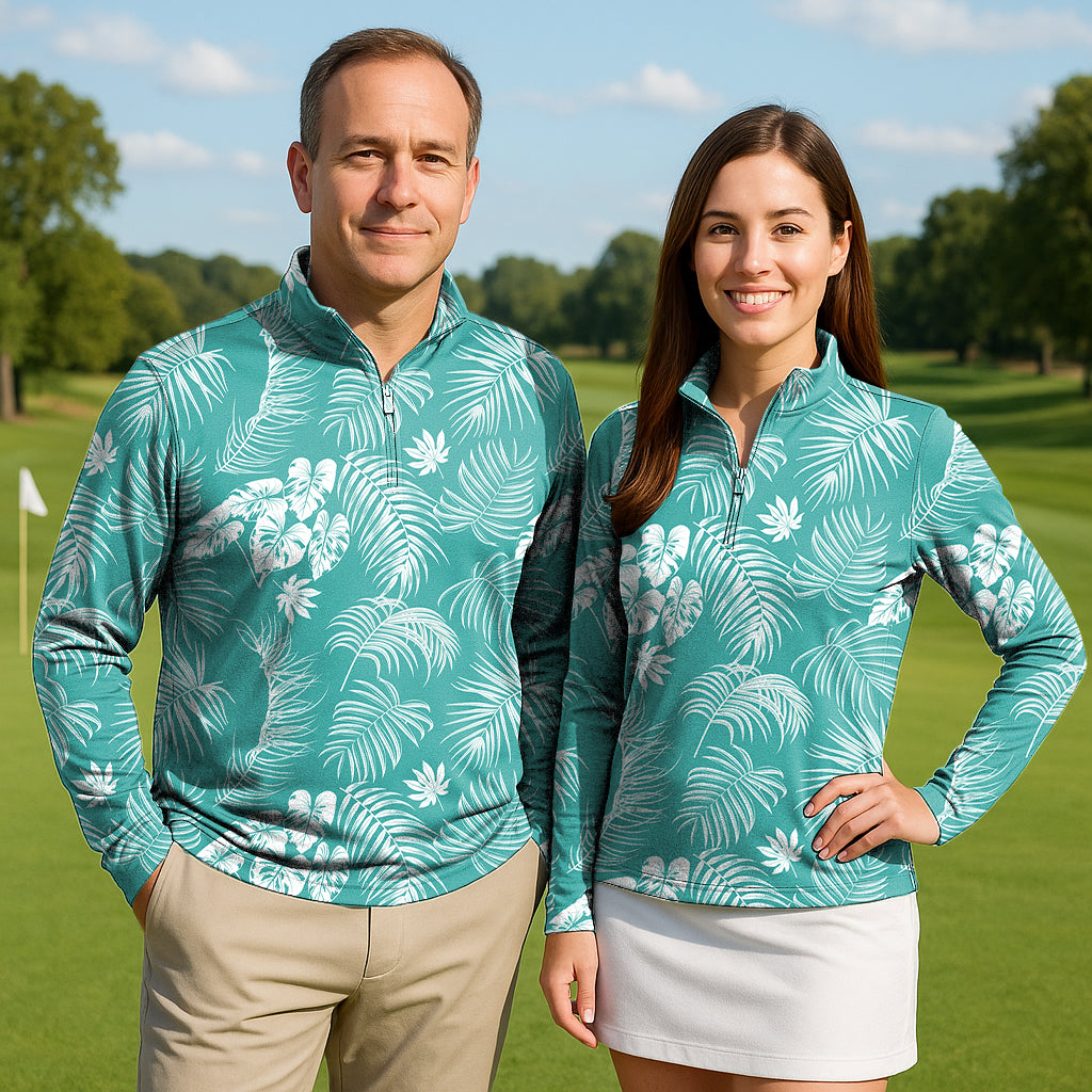 Teal Paradisei Couple Golf Active 3/4 Zipper Top Long Sleeves
