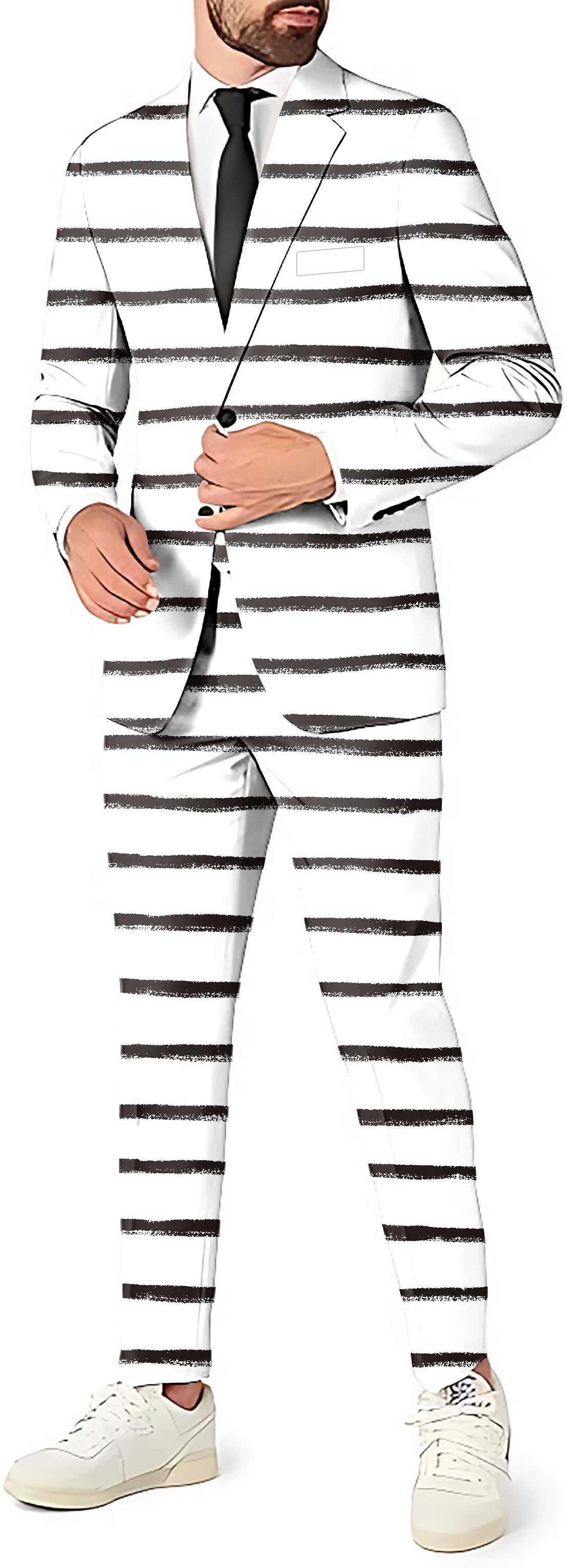 Black and white crayon-style stripes Men's Party Costumes-Theme Party 2 or 3pcs Suit set-Blazer Pants & Vest