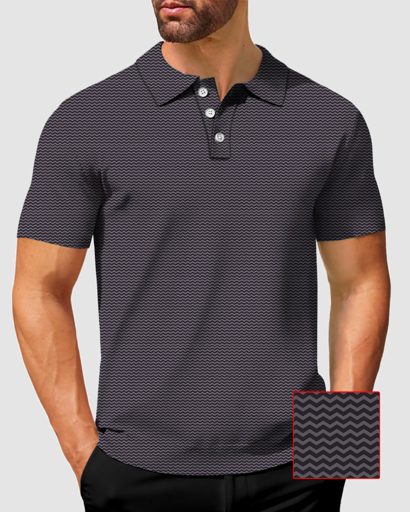 Men's brown waves polo with four-way stretch, moisture-wicking fabric, and wrinkle resistance for business casual comfort