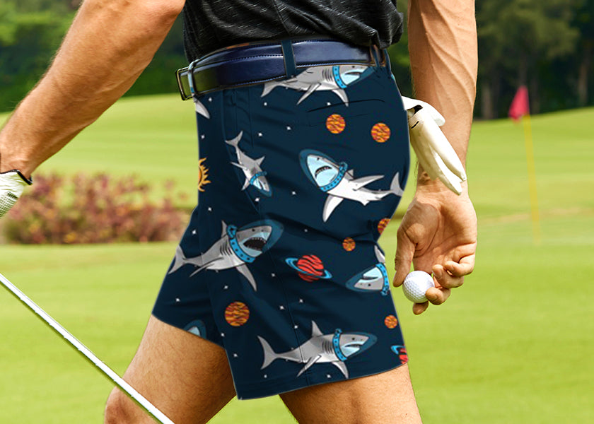 Men Sharks in Space Golf Shorts
