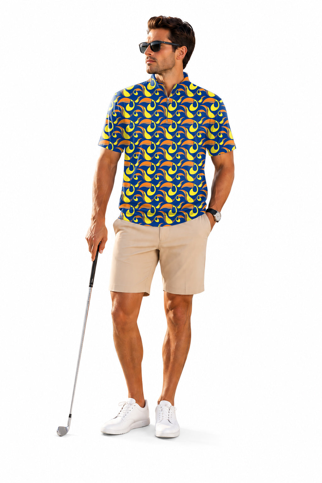 Men's Short Sleeve Quarter Zip Golf Pullover toucan Embroidery