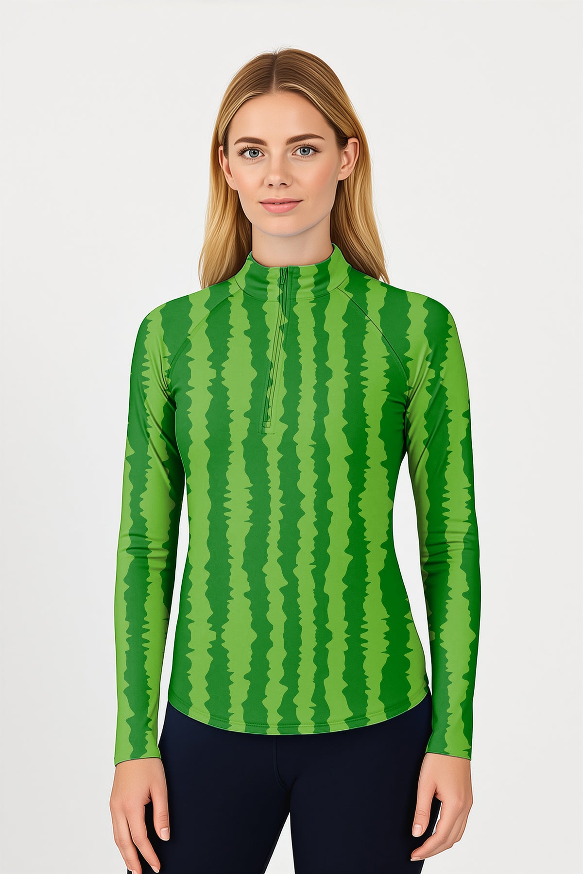 watermelon stripes Women's Golf Active 3/4 Zipper Top Long Sleeves