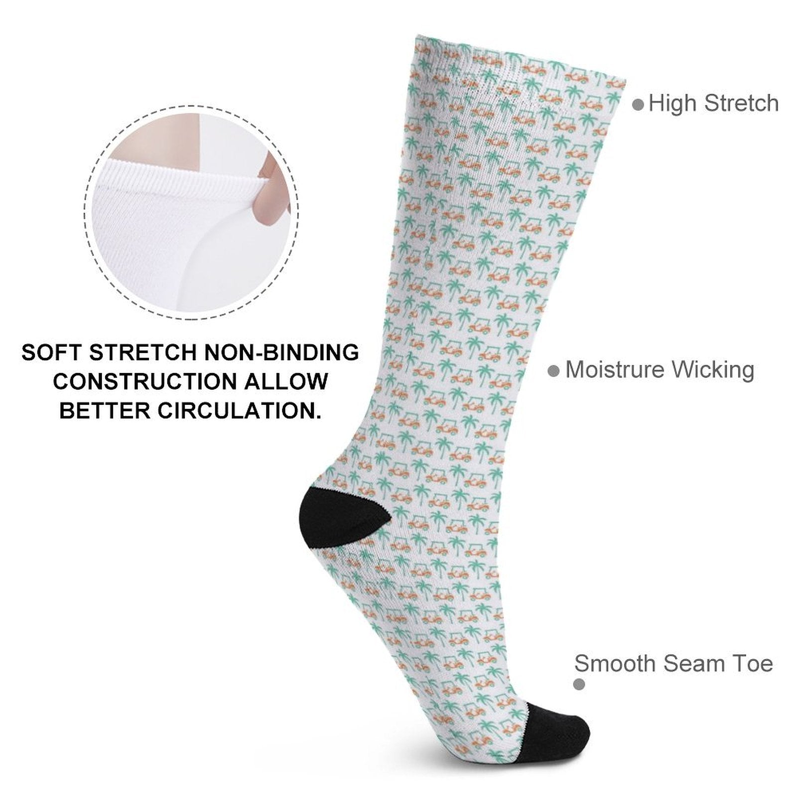 Palm trees and golf carts Prined socks Gifts for Men Women