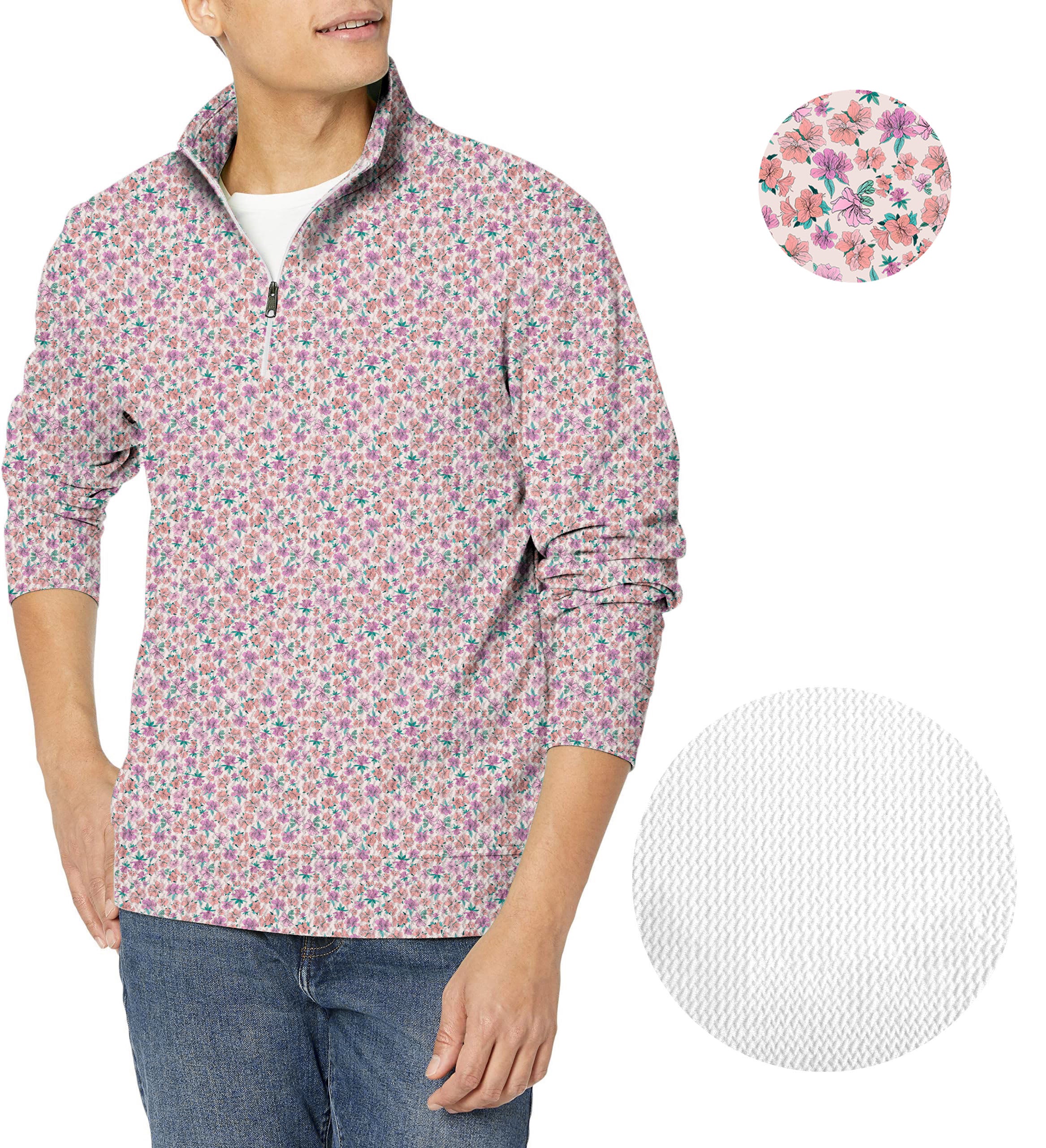 Flower World Men's Golf Waffle Zipper Pullover