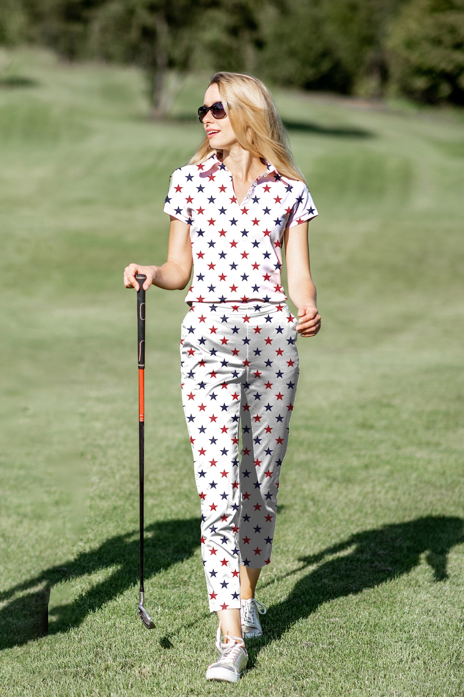 Women's Golf Polo+Pants Set US Flag Stars