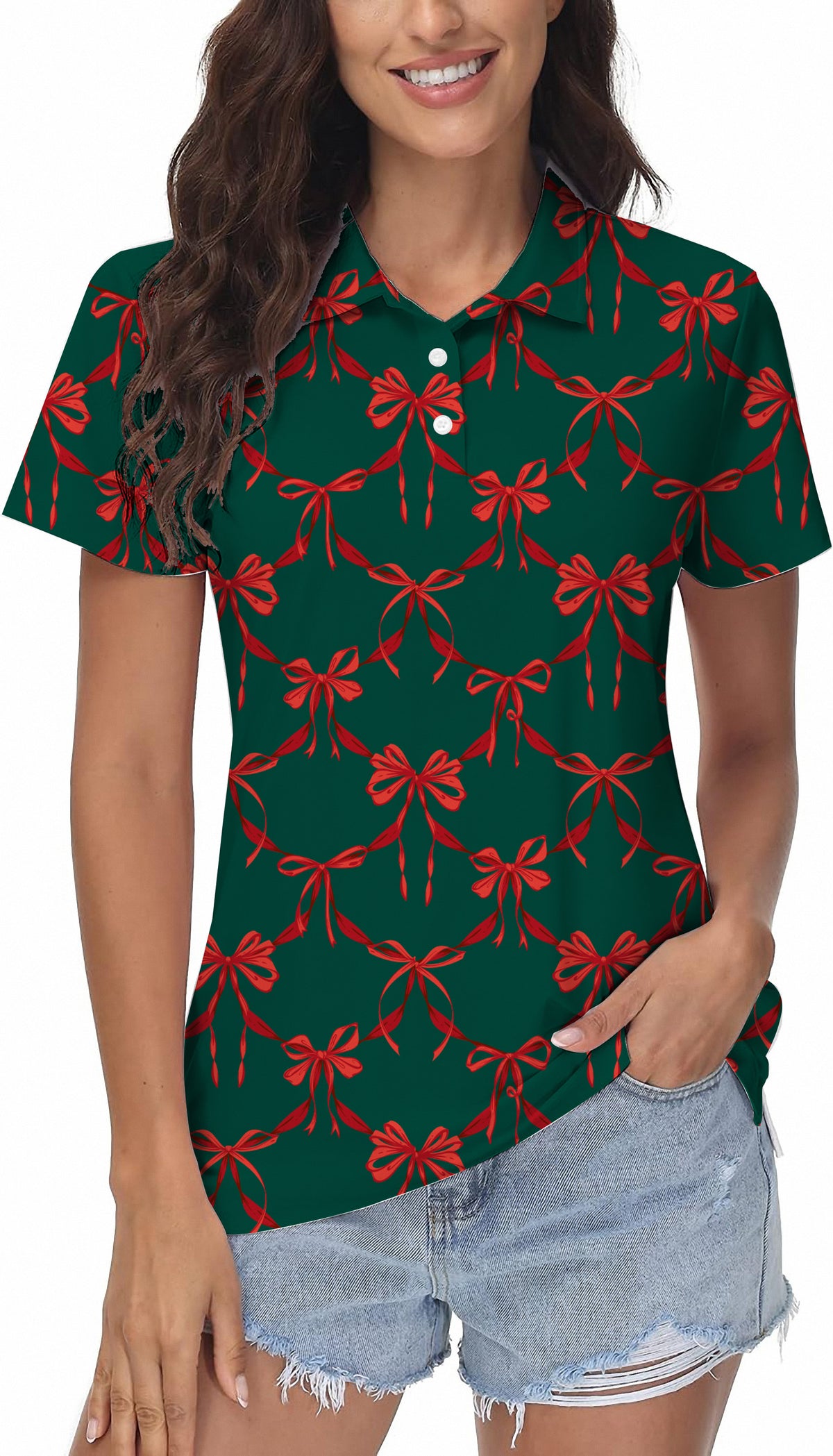 Christmas red knot detail Women's Golf Polo