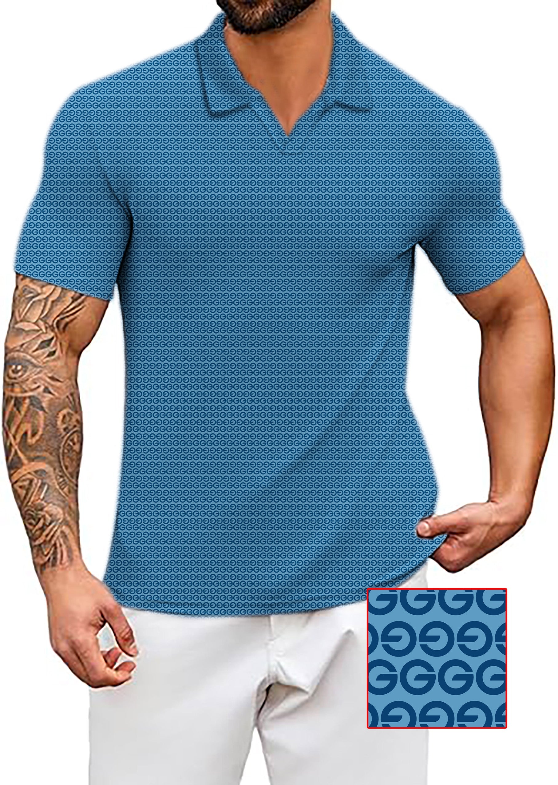 Men's Coconut Palm navy blue ink dots polo shirt with stretch and moisture-wicking fabric