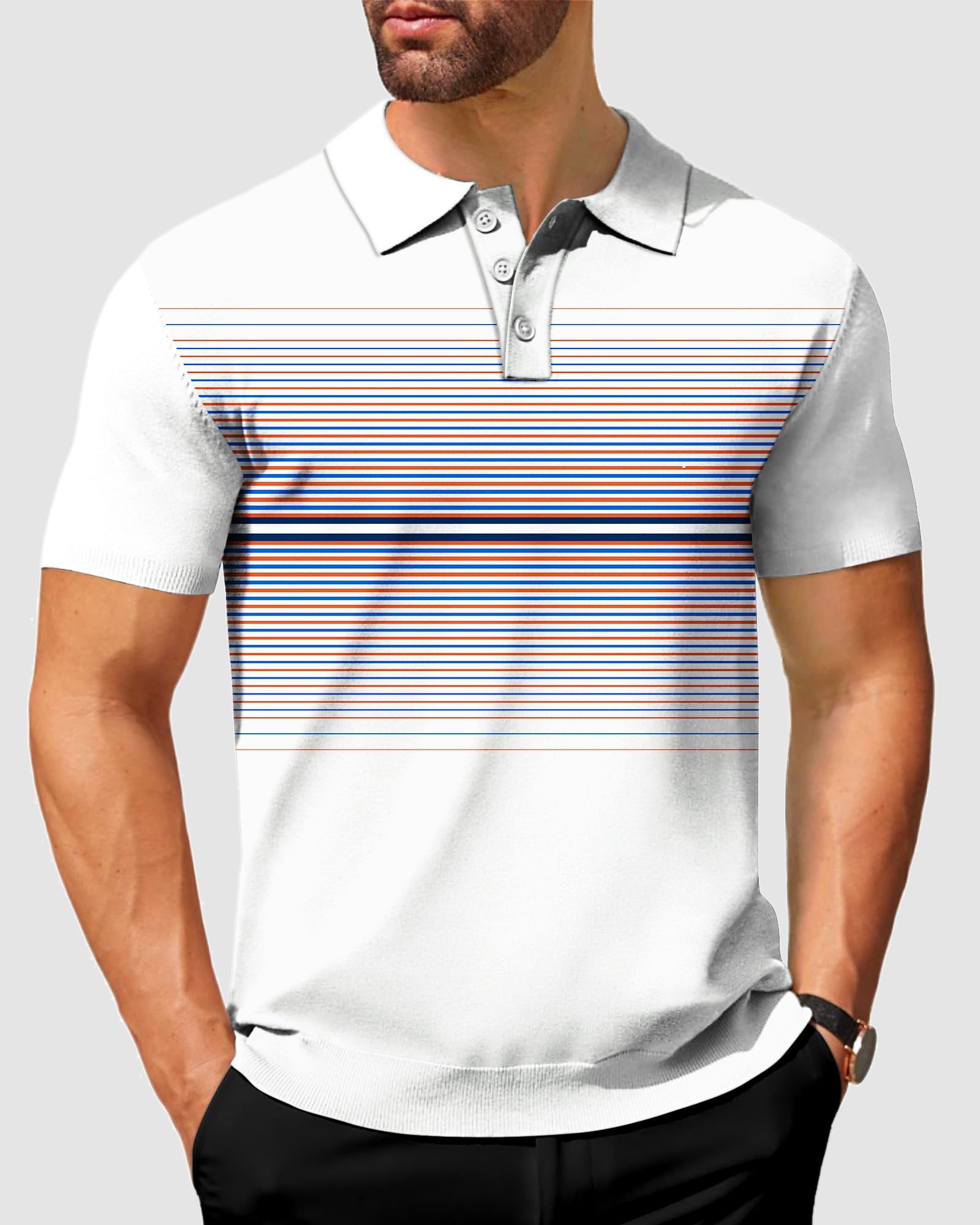 Men's Gradient Thin Horizontal Stripes-Stripe Series Polo