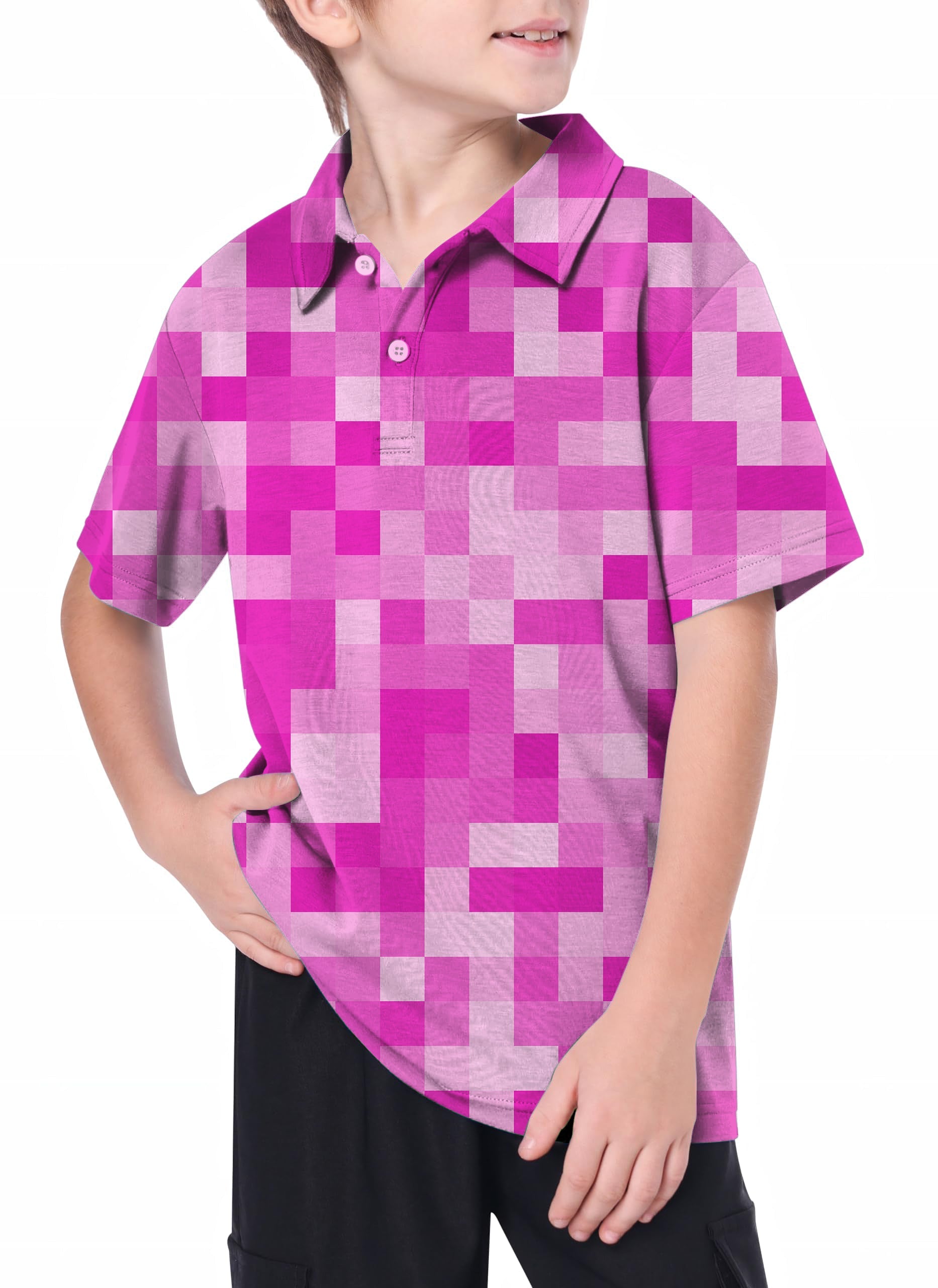 Youth rose red pixel big golf polo with 4-way stretch and moisture-wicking fabric