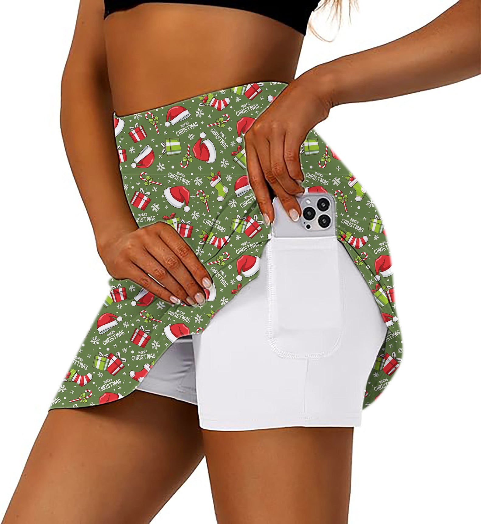 Women's Very Merry XMAS Golf Skirts Inner Shorts Pocket