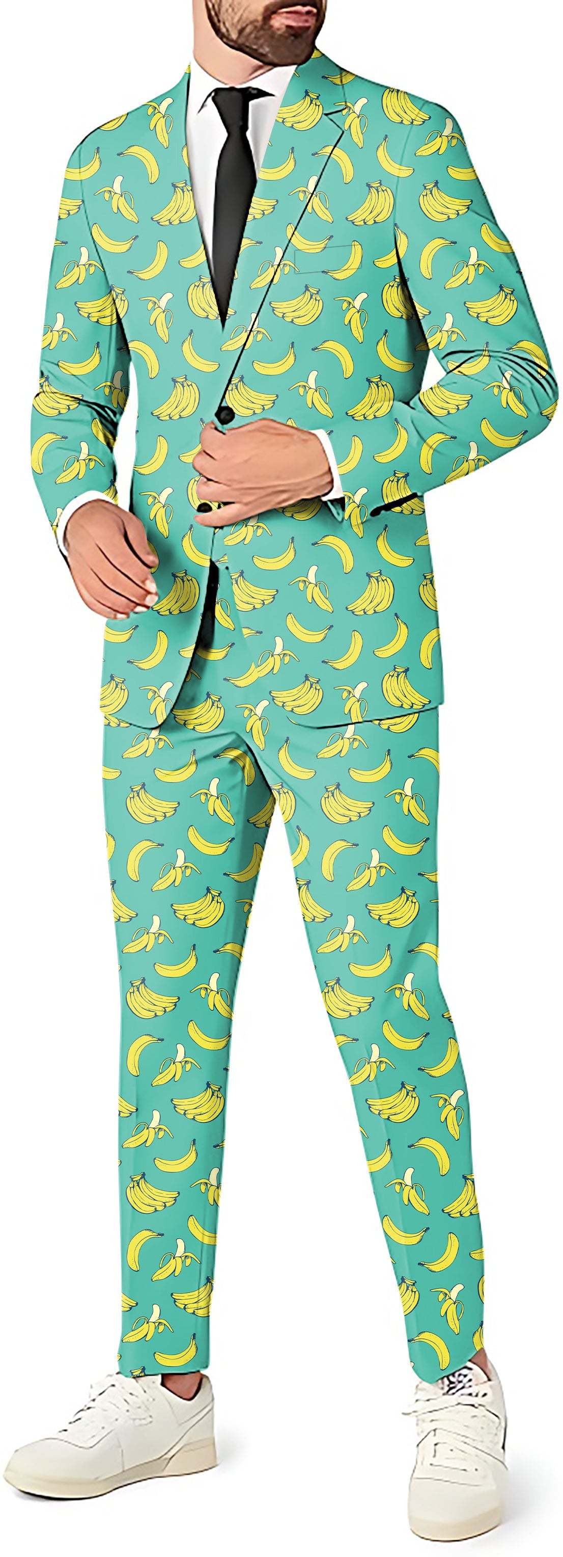 Banana print summer-theme party suit set with blazer and pants for men