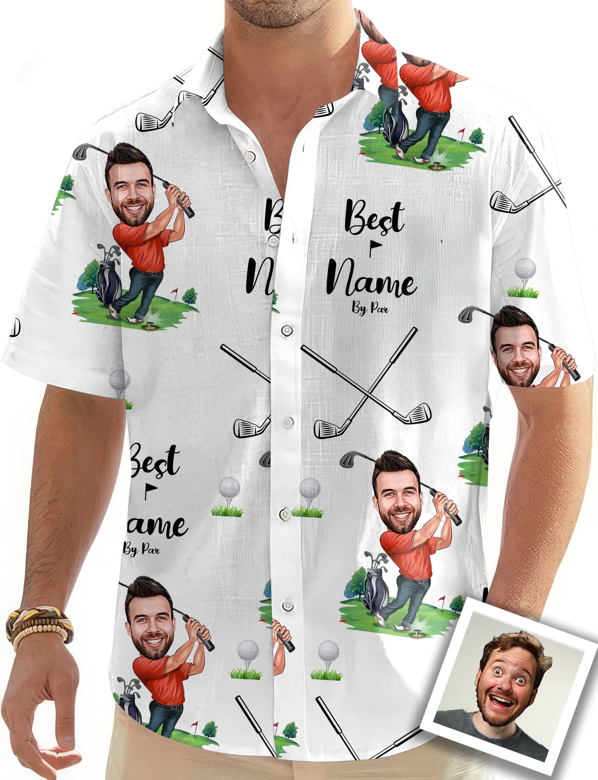 Custom Photo Face & Your Name-Men's Golf Hawaiian Shirts Button Down Shirt