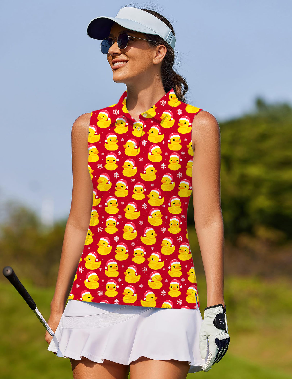 Christmas Yellow Duck Women's golf Sleeveless shirt
