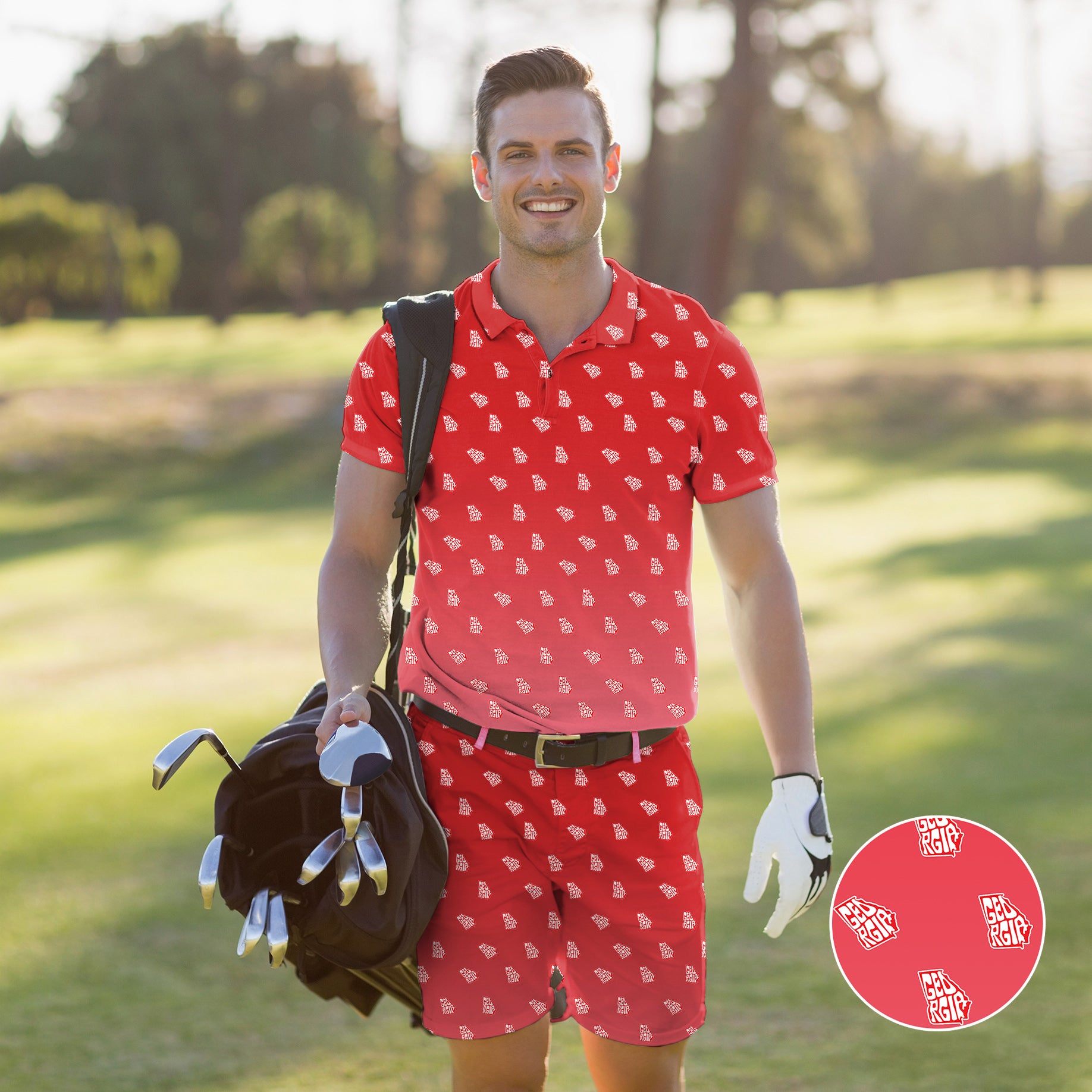 Men's Golf Set Polo+Shorts Red Georgia