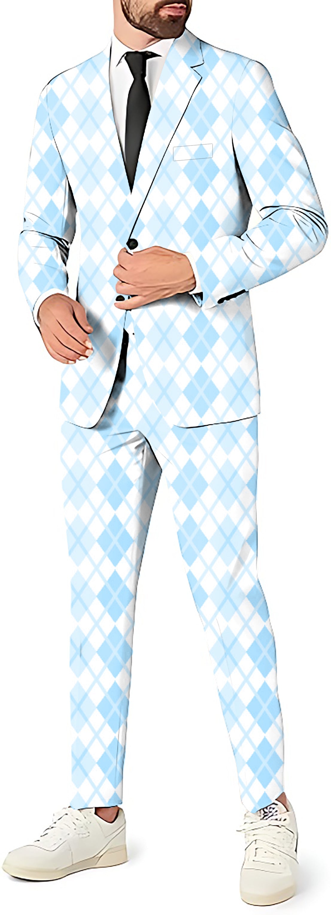 Men's Argyle blue grid blazer and pants suit set for theme parties