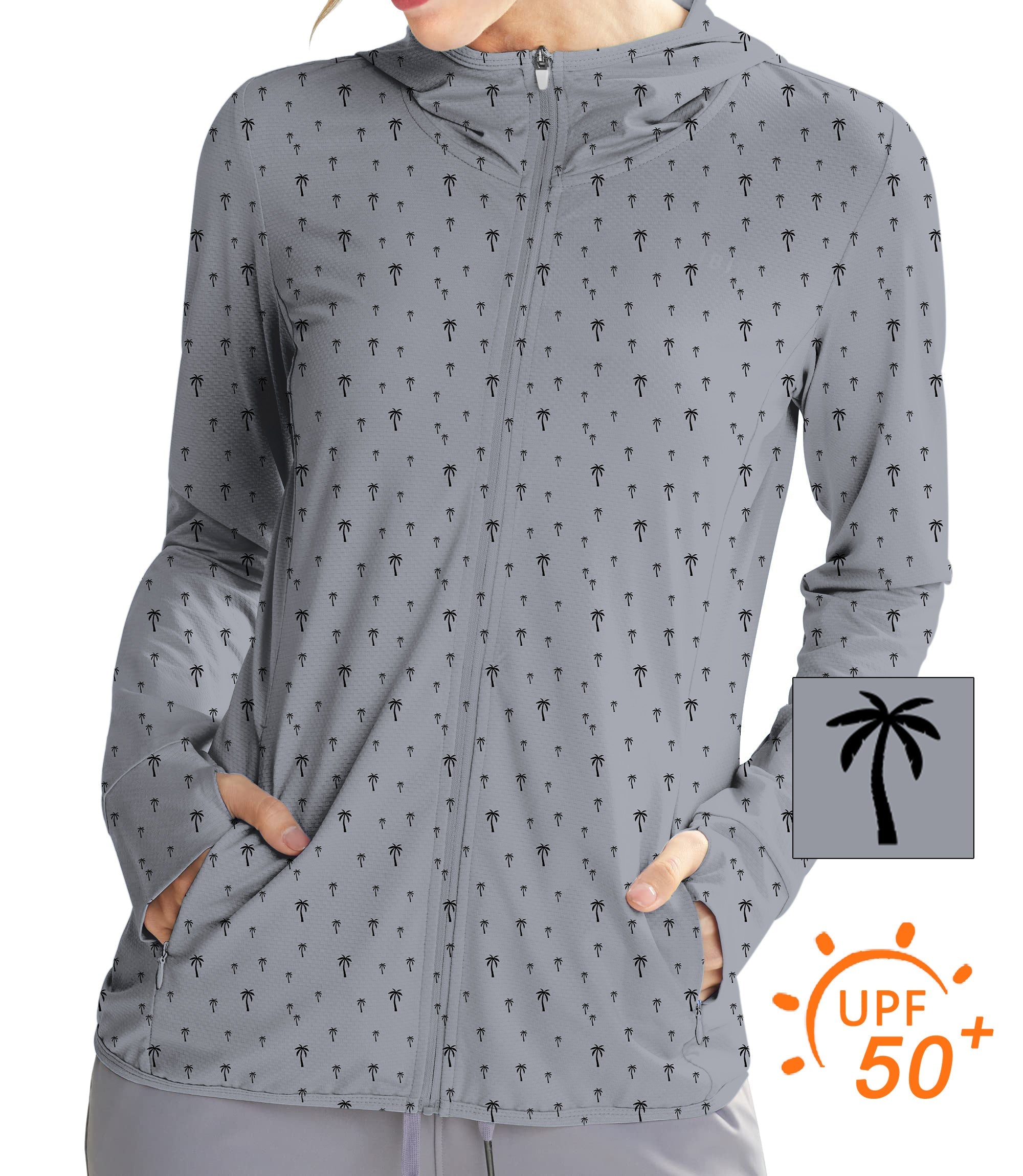 Women's Outdoor Coconut Palm slim fit zip hoodie with sun protection and UPF 50+ fabric