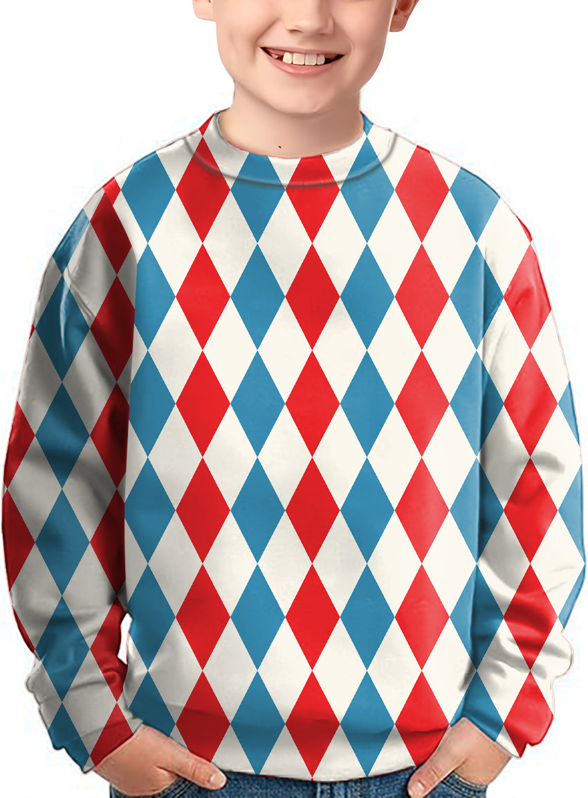 Geometric checkerboard Argyle Crewneck Pullover Kids Ugly Sweater