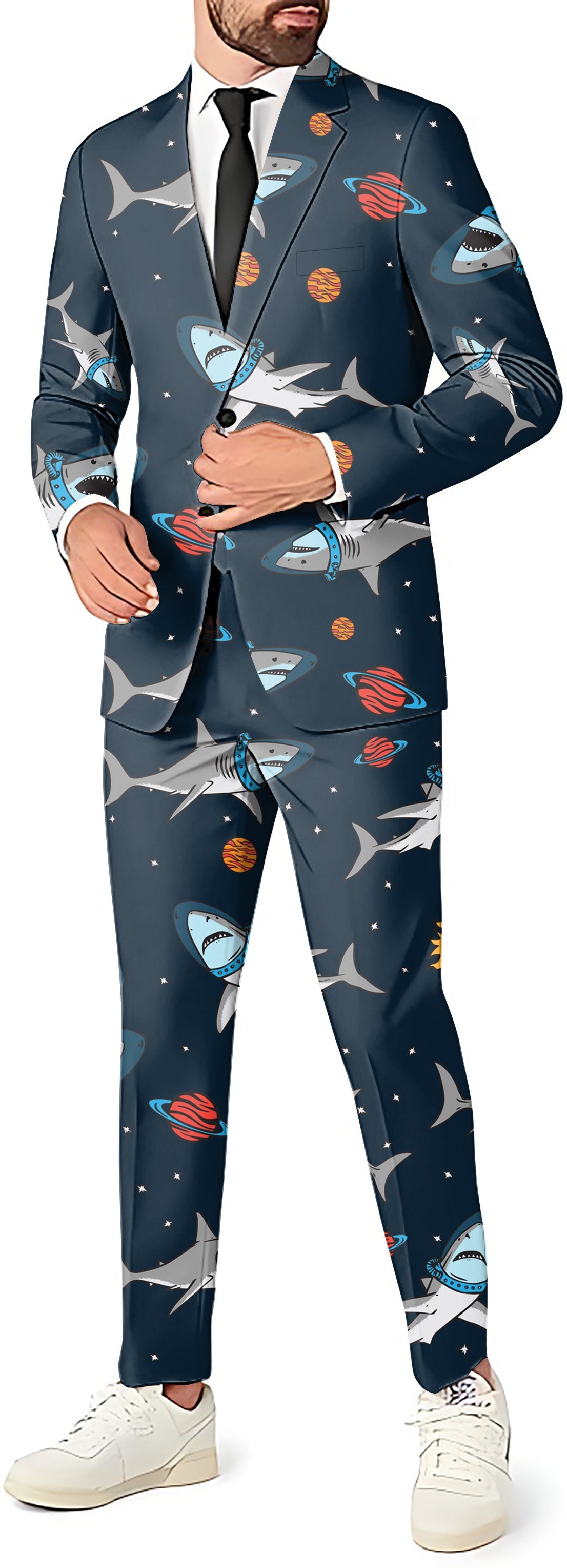 Sharks in Space Men's Party Costumes-Theme Party 3pcs Suit set-Blazer Pants & Vest Sharks in Space Men's Party Costumes-Theme Party 3pcs Suit set-Blazer Pants & Vest