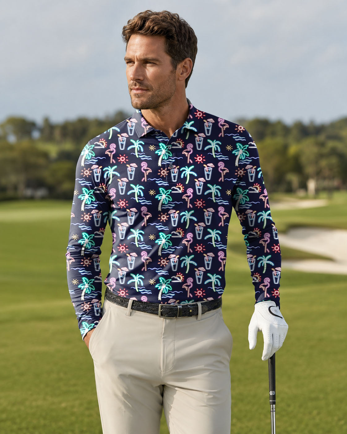 Men's Neon Summer golf Long-sleeved Polo