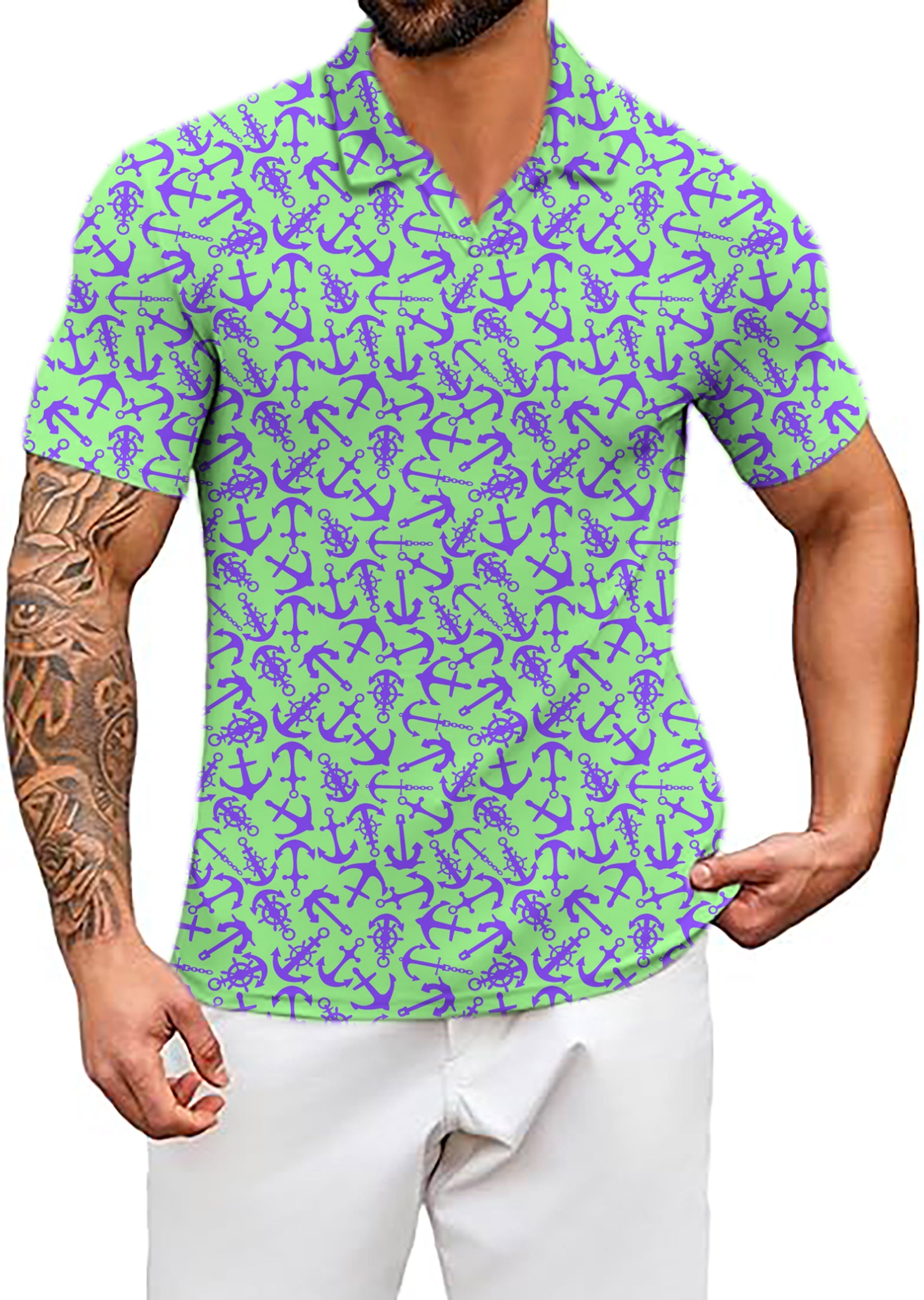 Men's Anchor V Neck Golf Polo Shirts