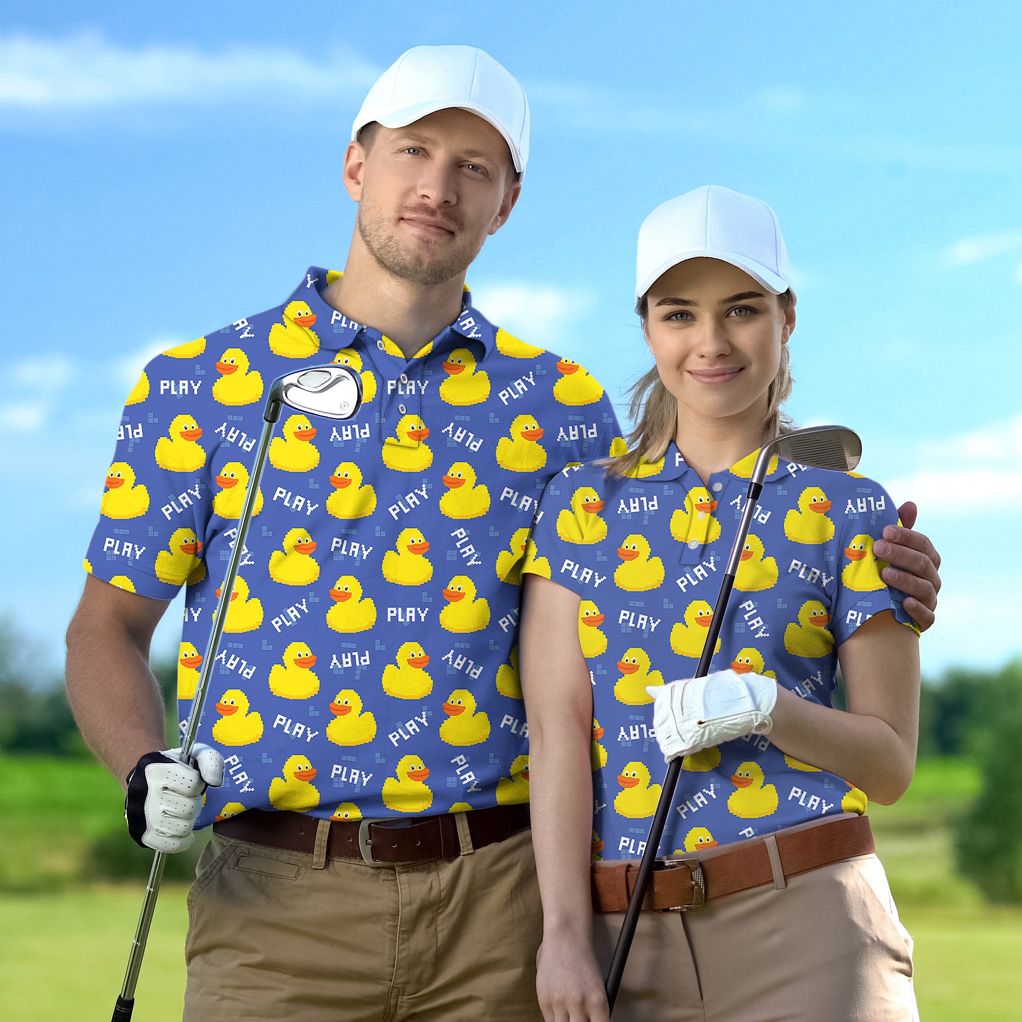 Golf Polo Couple Family set Yellow duck tournament