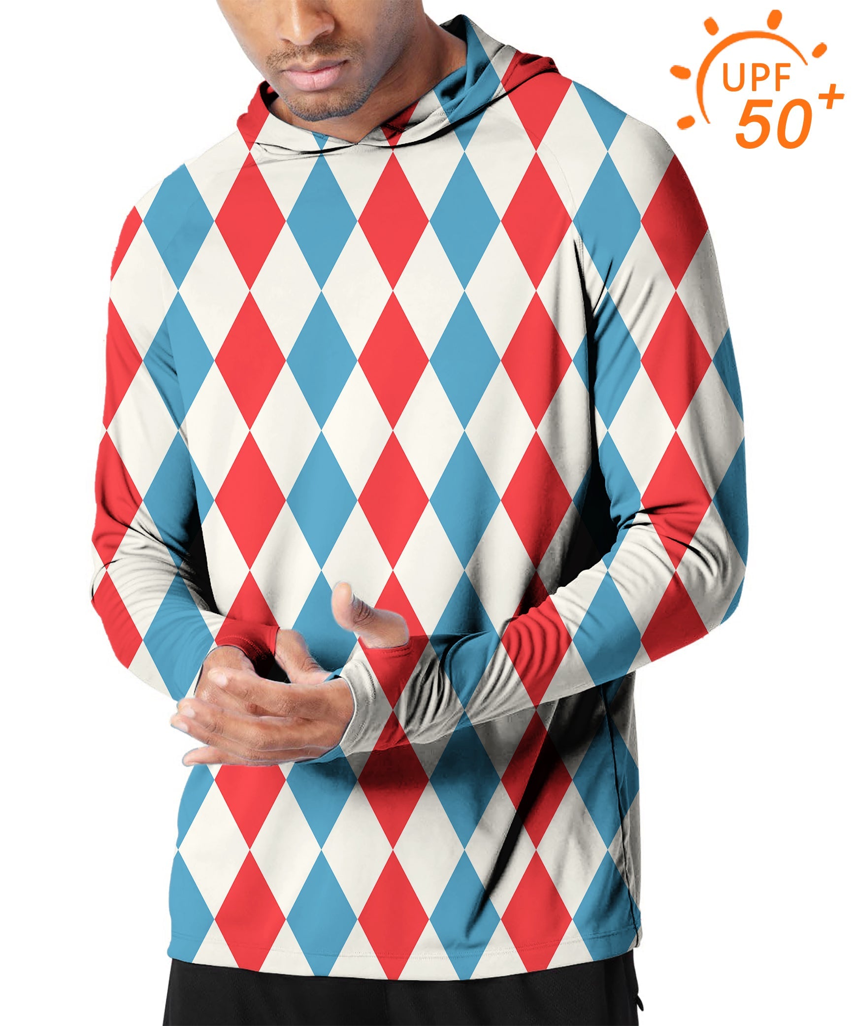 Men's outdoor geometric argyle slim fit hoodie with UPF 50+ sun protection