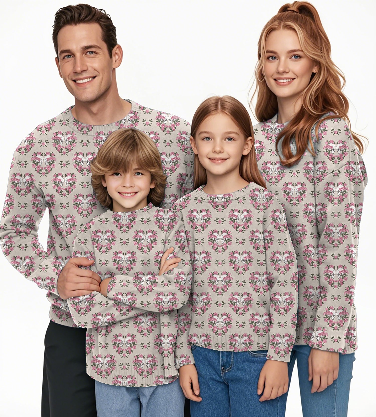 Halloween Skull Rose Crewneck Pullover Ugly Sweater Men Women boy girl family