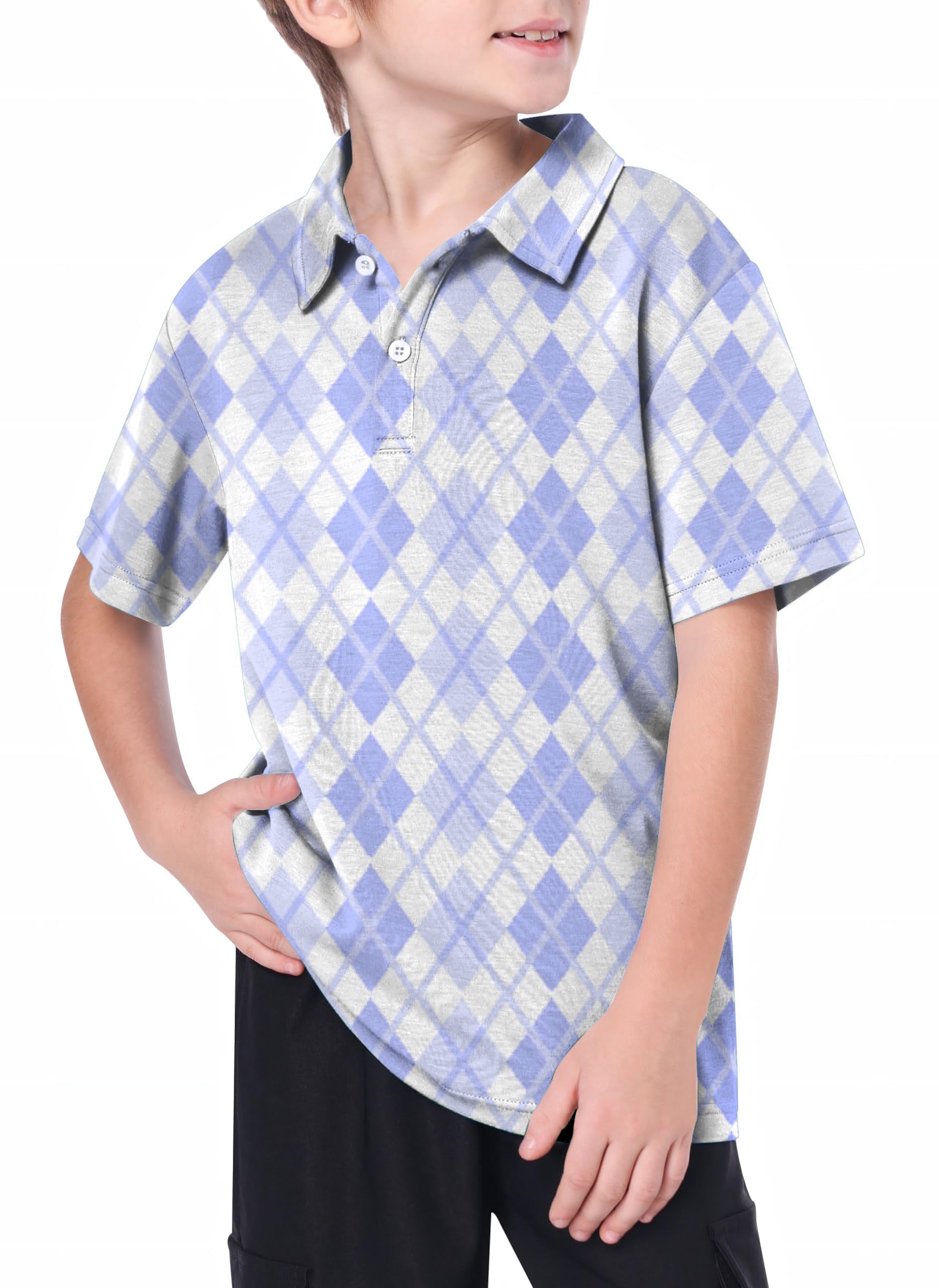 Argyle Youth purple grid Golf Polo