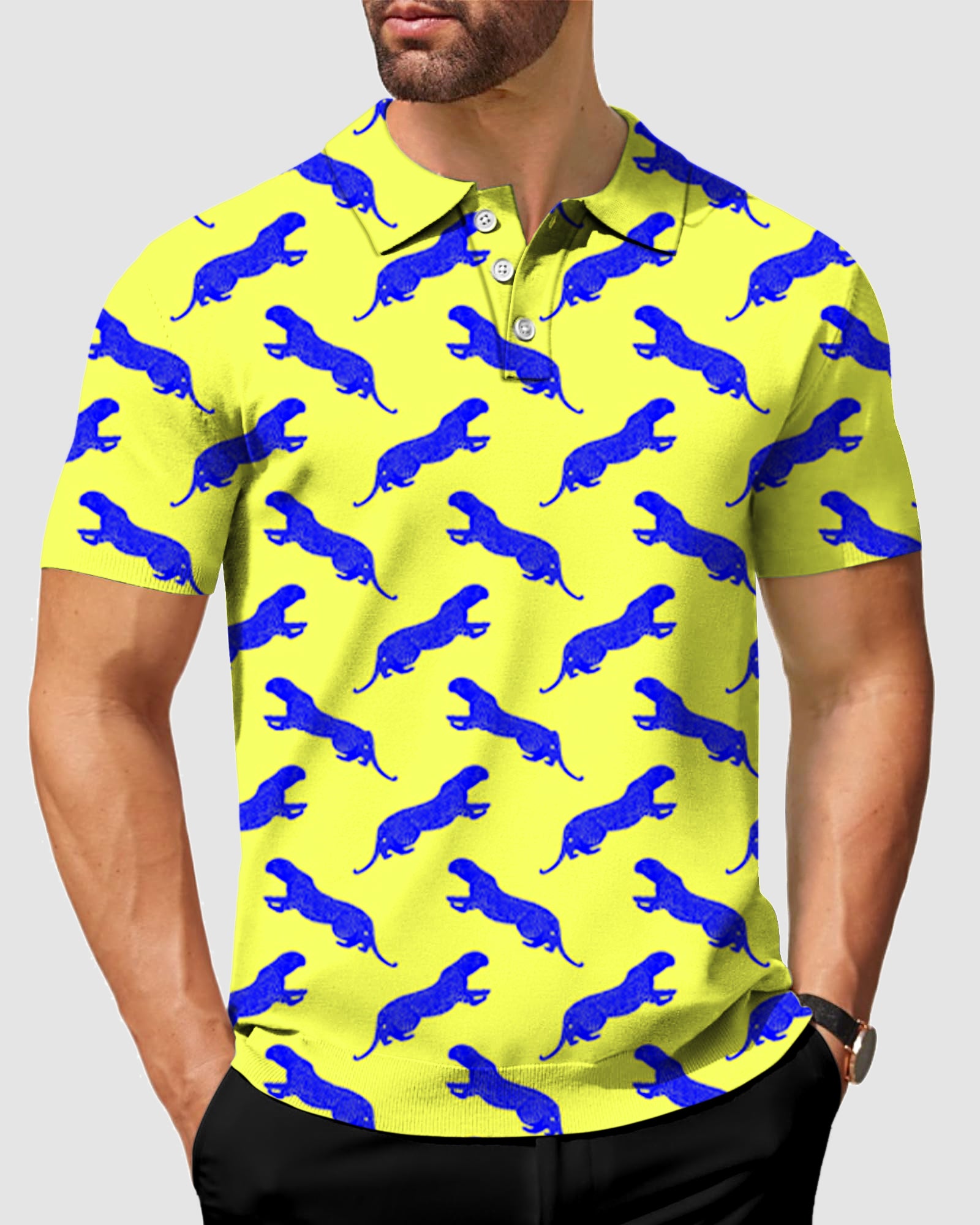 Men's blue leopard Polo