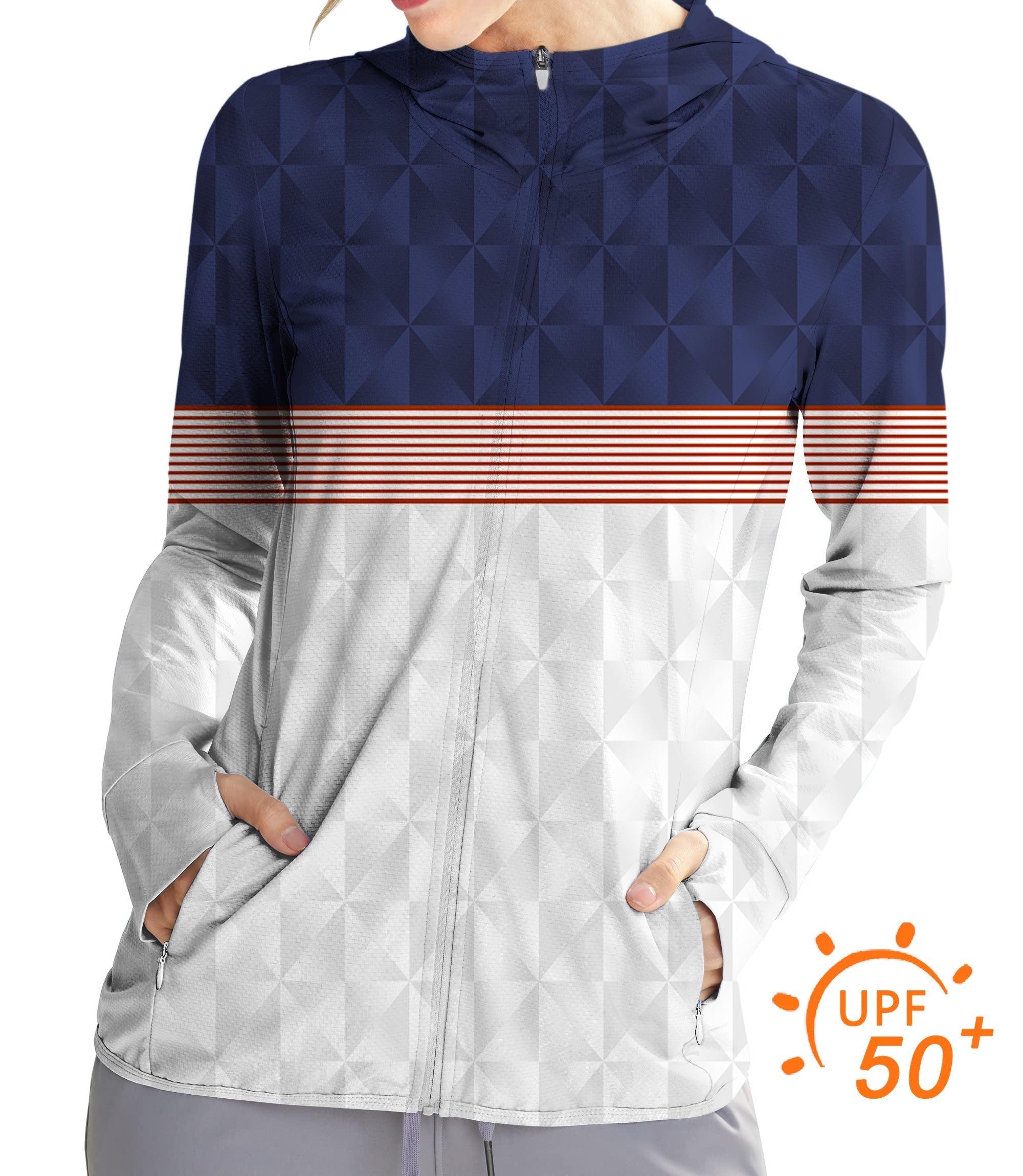 Women's Outdoor Stripe Splicing slim fit zip hoodie with UPF 50+ sun protection and breathable fabric