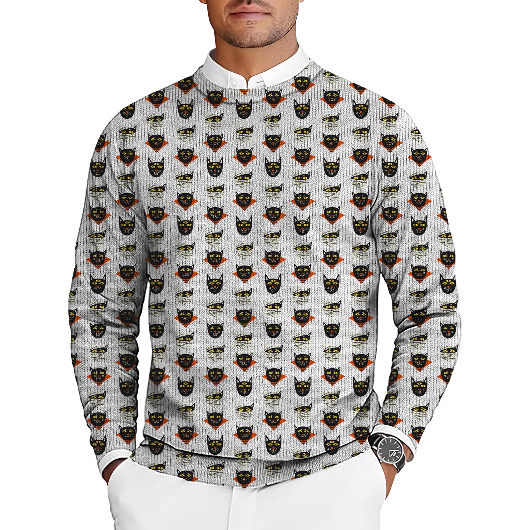 Halloween Mummy Cat Custom The Background Color Men's Golf Crewneck Pullover Sweaters Ugly Sweater