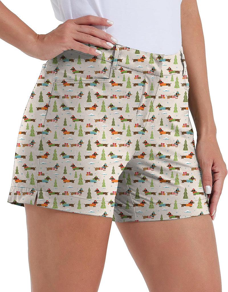 Women's Christmas Dachshund Polo quick-drying golf shorts with pockets and festive pattern