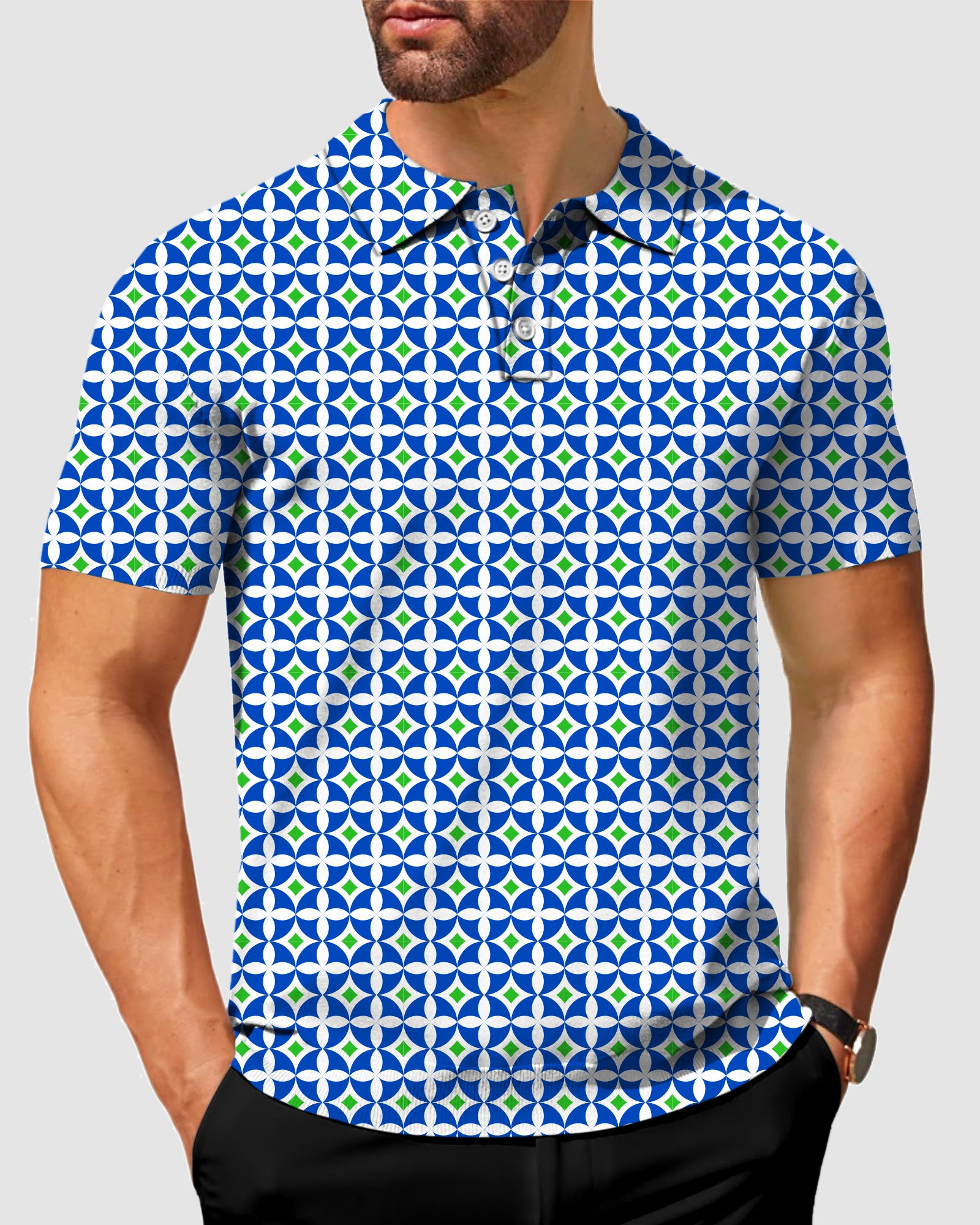 Men's Blue-Green Diamond Polo