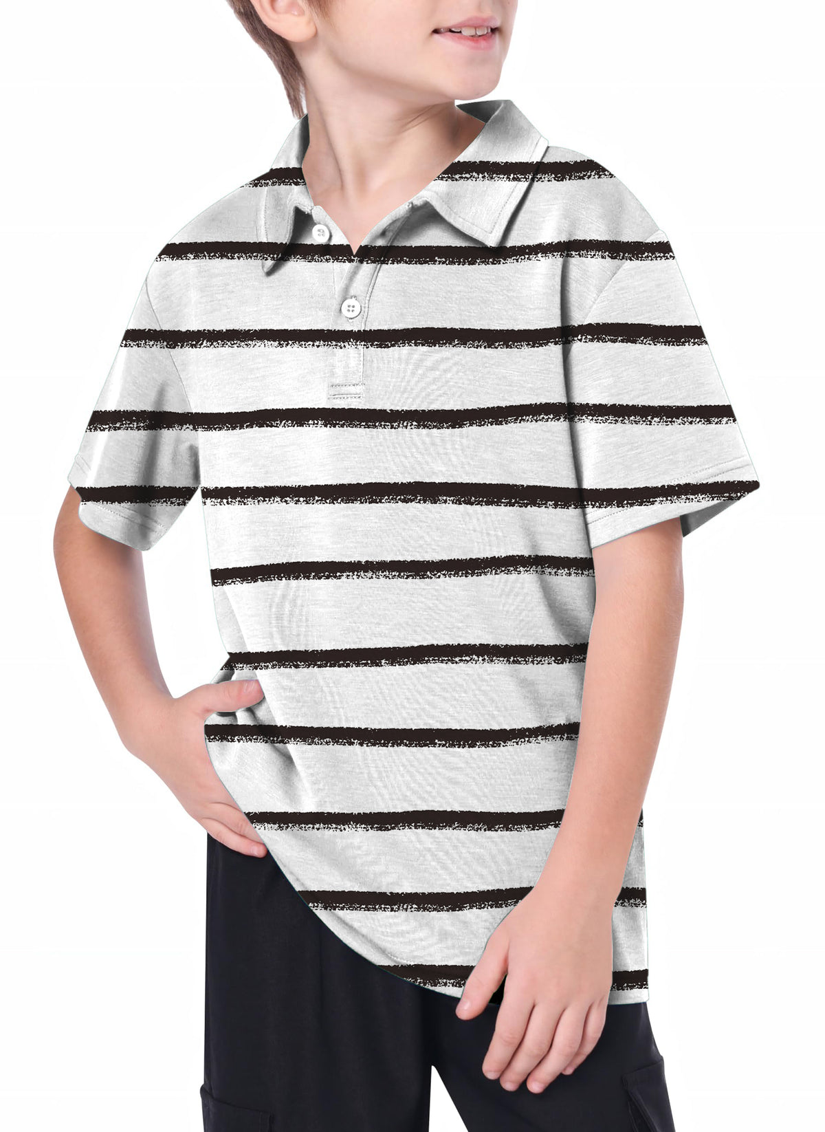 Youth Black and white crayon-style stripes Golf Polo