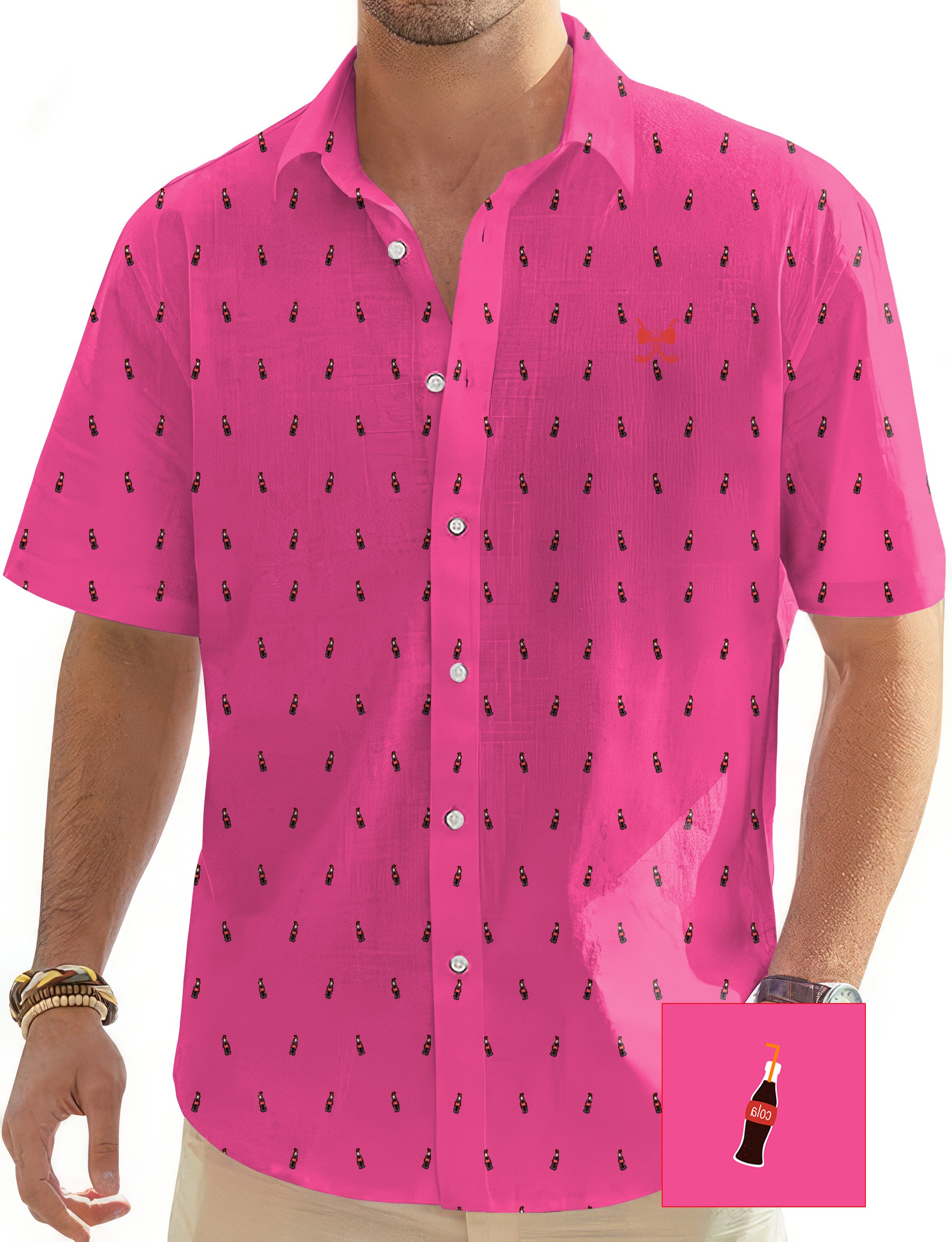 Fuchsia Cola Glass Bottle Men's Golf Hawaiian Shirts Button Down Shirt