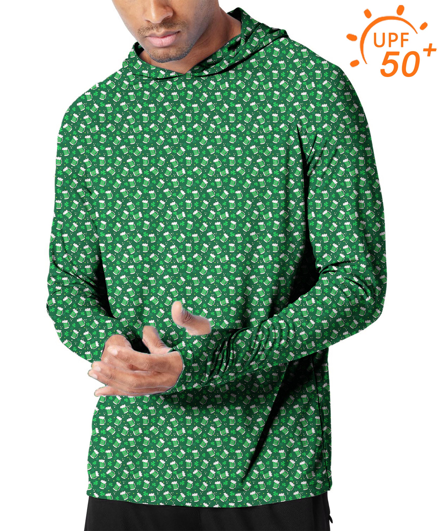 Men's Outdoor Green beer clover leaf St. Patrick's Day Golf Sun Protection Slim Fit hoodies