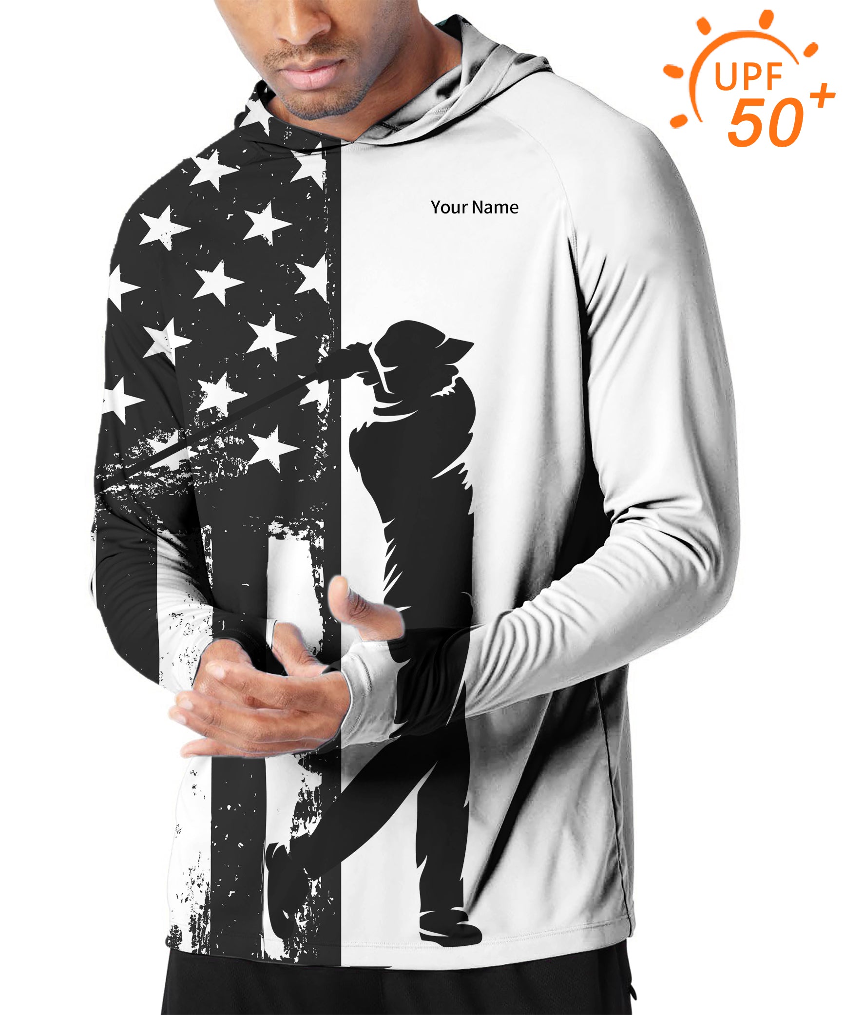 Personalized embroidery Your Name Men's Outdoor American Flag Golf Sun Protection Slim Fit hoodies