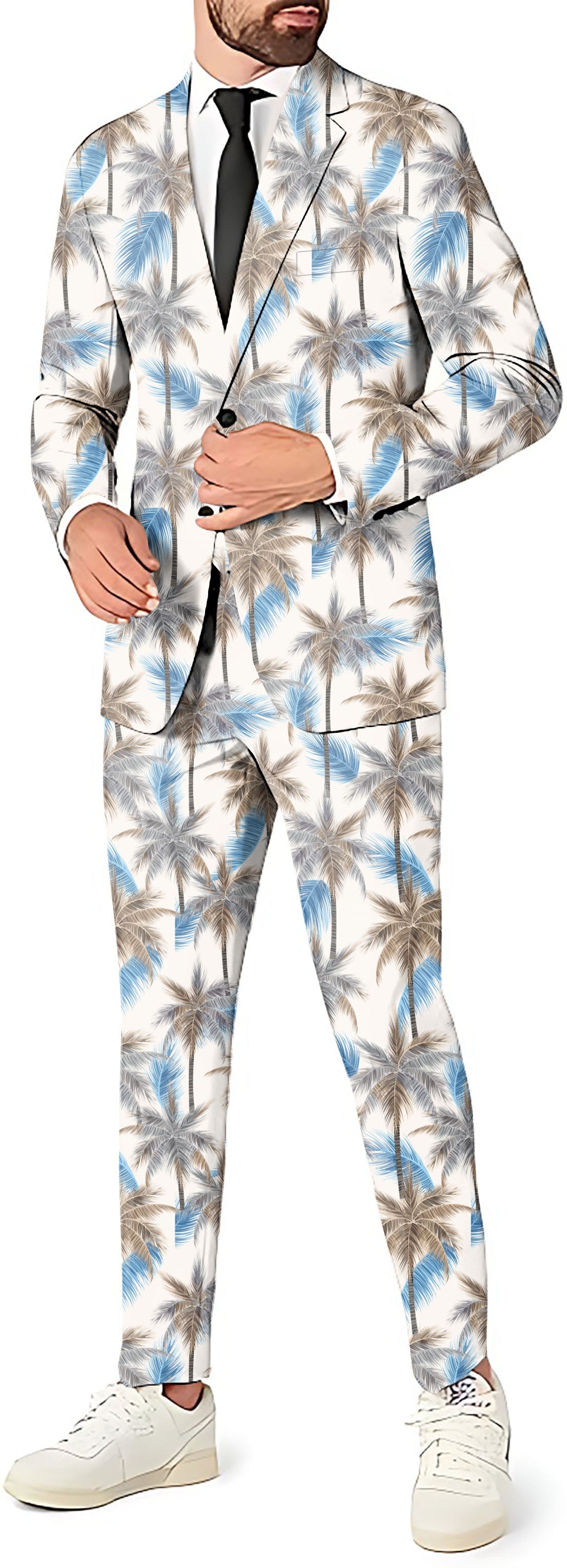 Palm Haven Men's party suit with palm tree print blazer and pants set