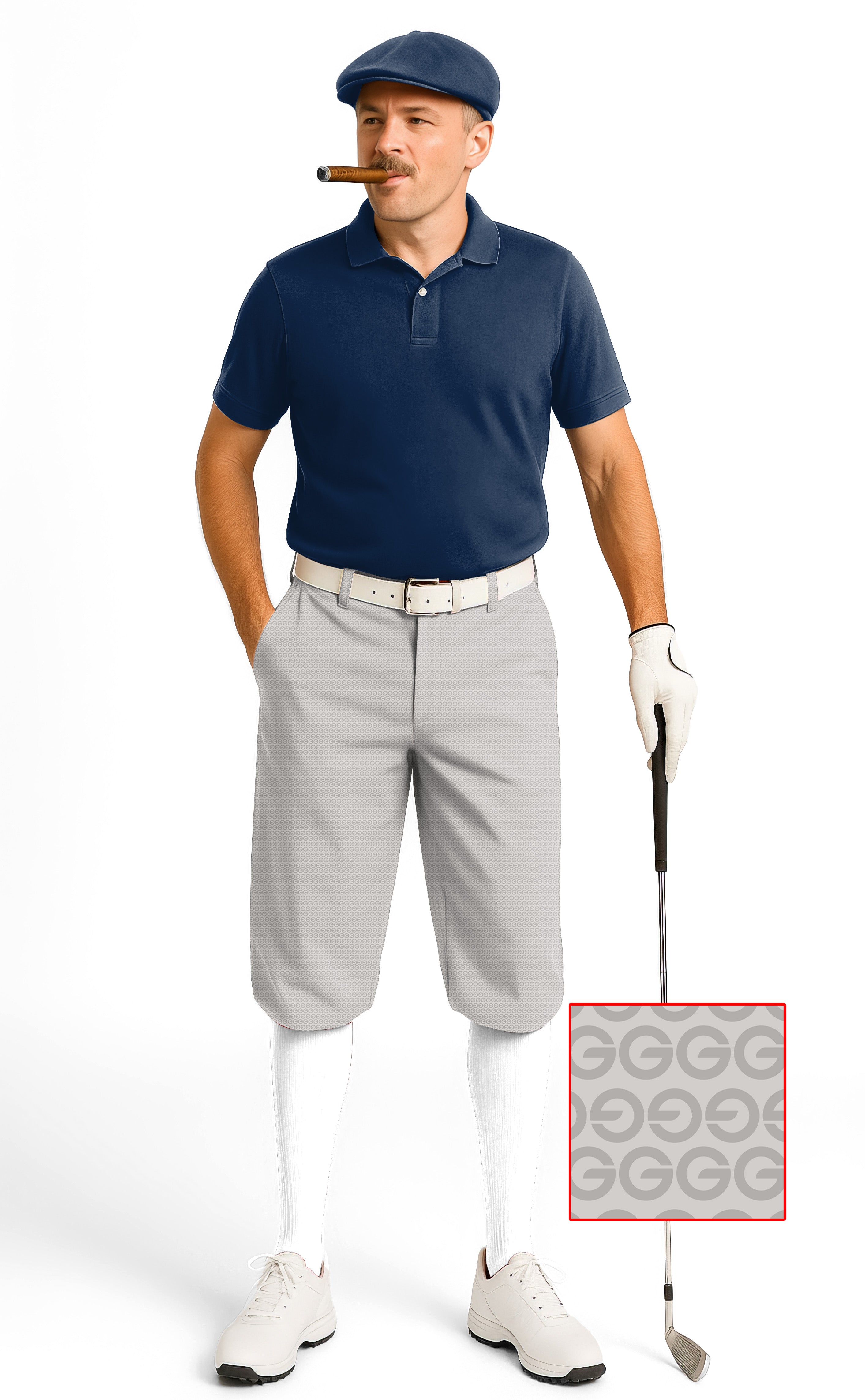 Beige G Men's Golf Knickers with snug ankle cuffs, ultra-soft breathable fabric, wrinkle-resistant, and adjustable Velcro design.