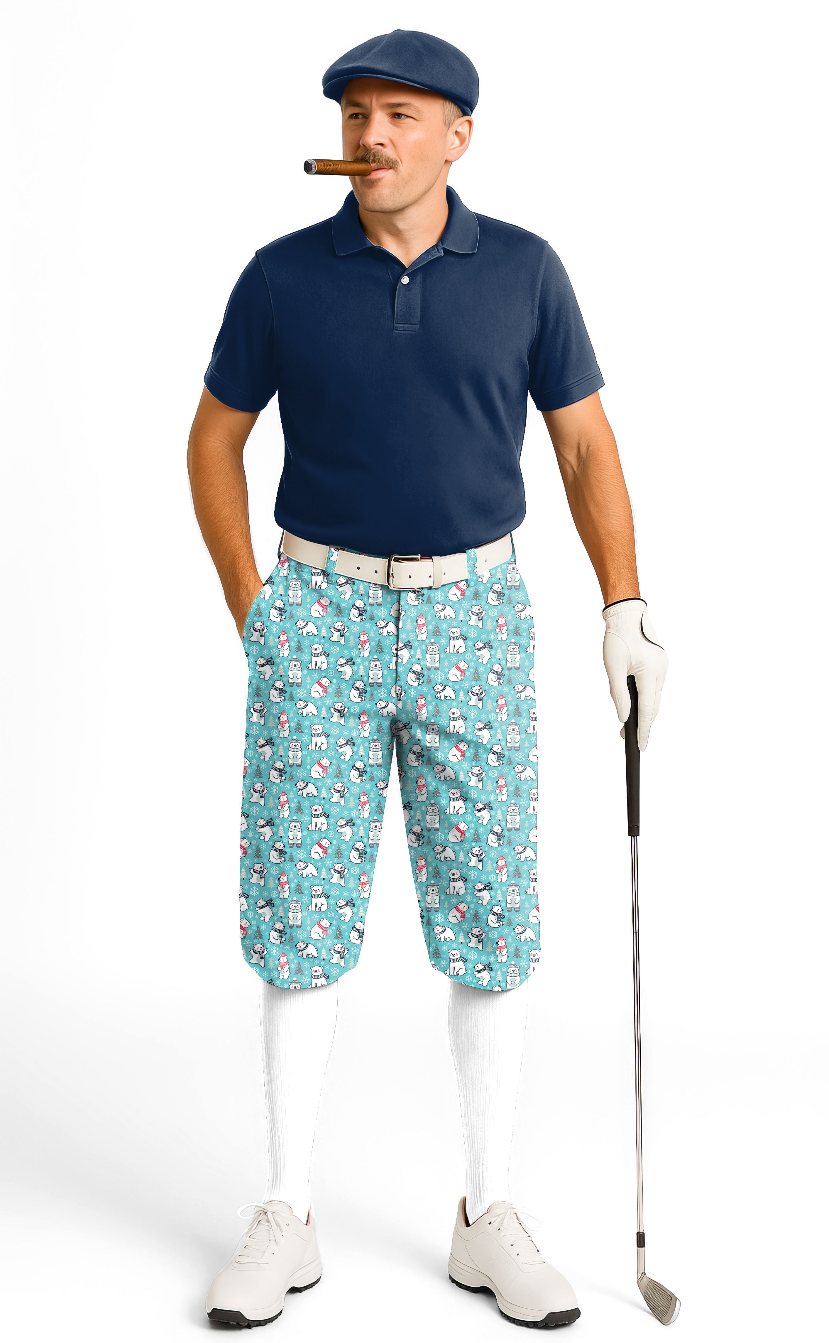 Christmas white bear Men's Golf Knickers Pants