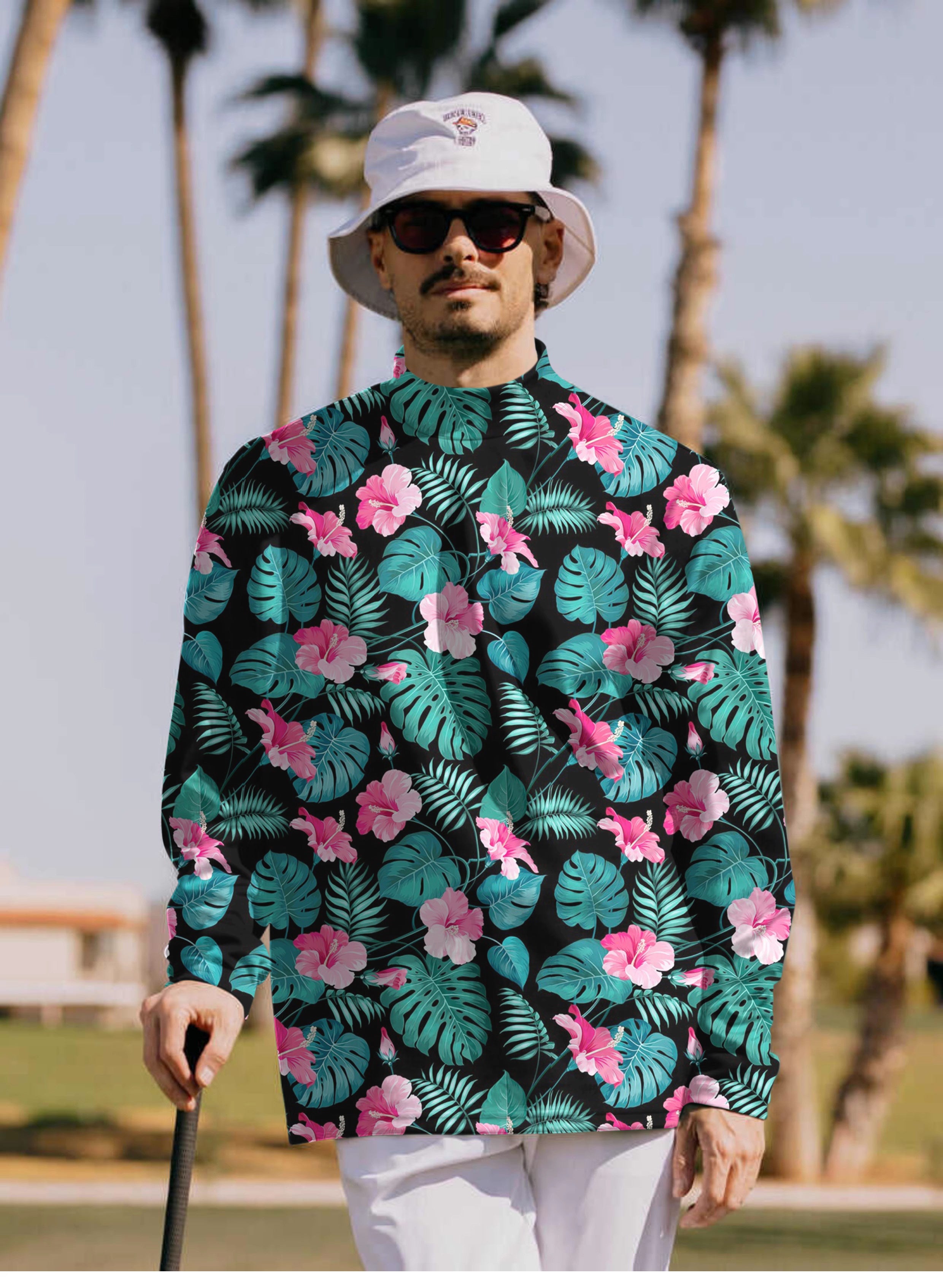 Men's Tropic Floral Pullover High neck Long/Short sleeve T-Shirt