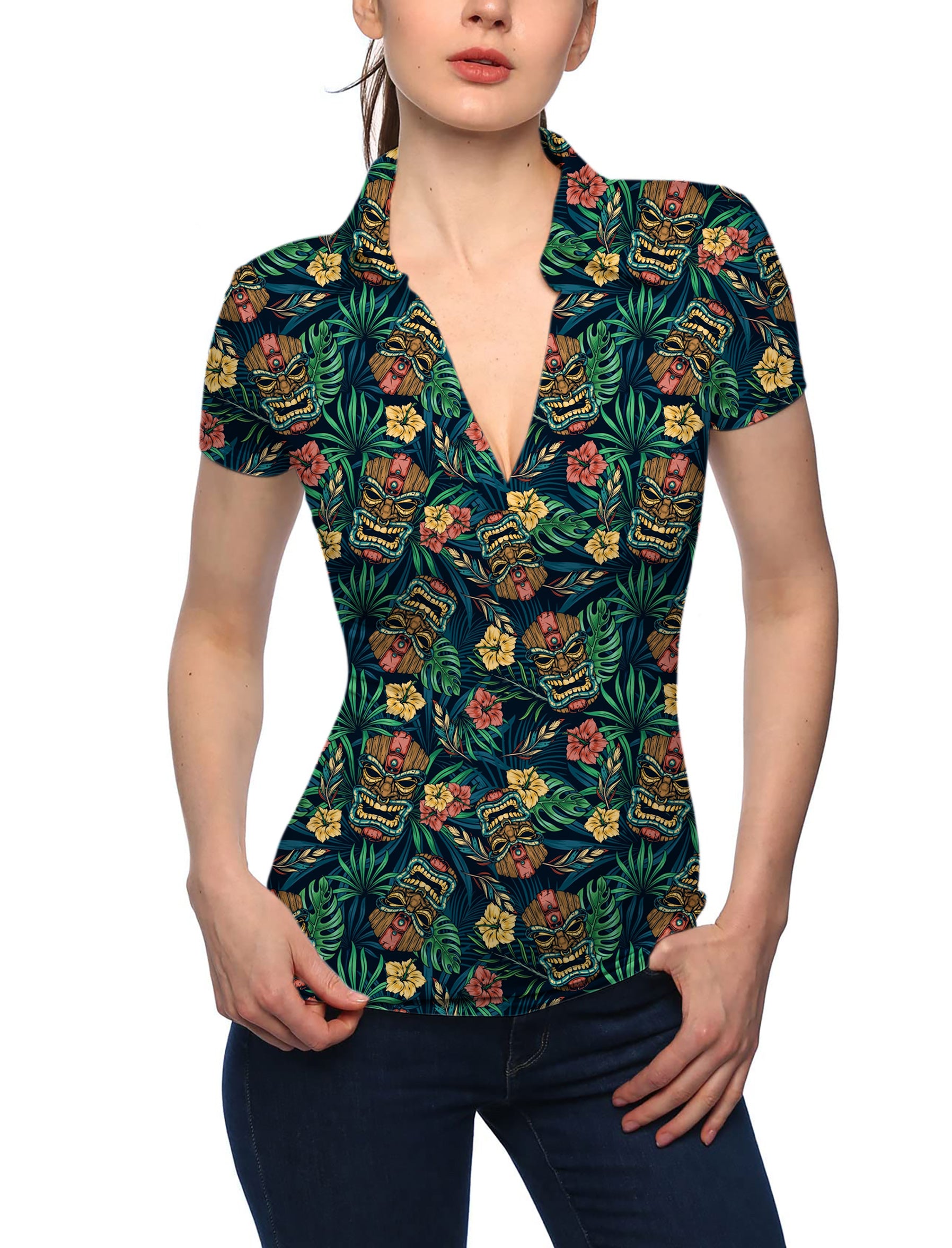 Women's Masked Sacrifice V Neck Golf Polo