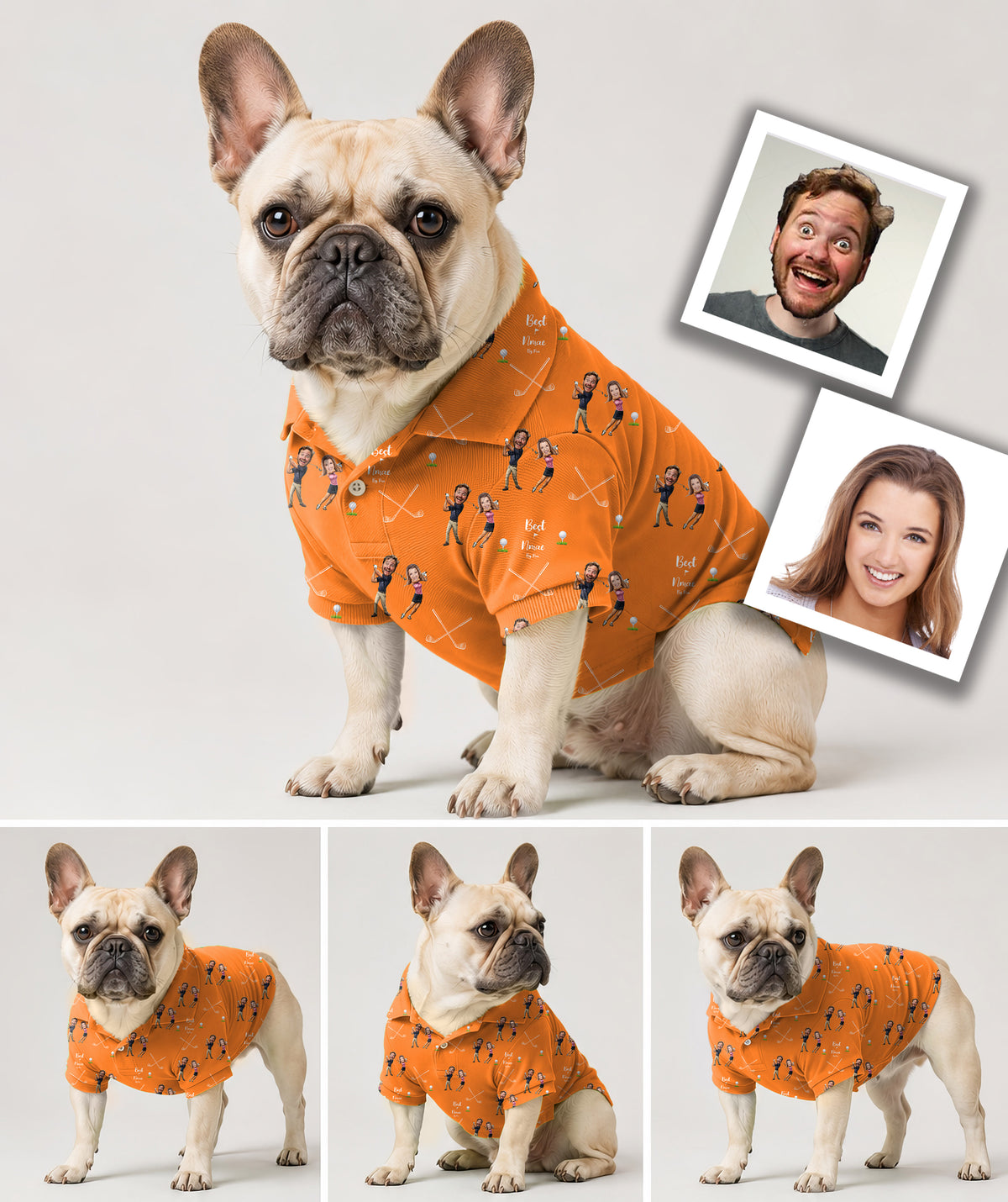 Dog's Custom Couple Photo Face & Name Golf Polo