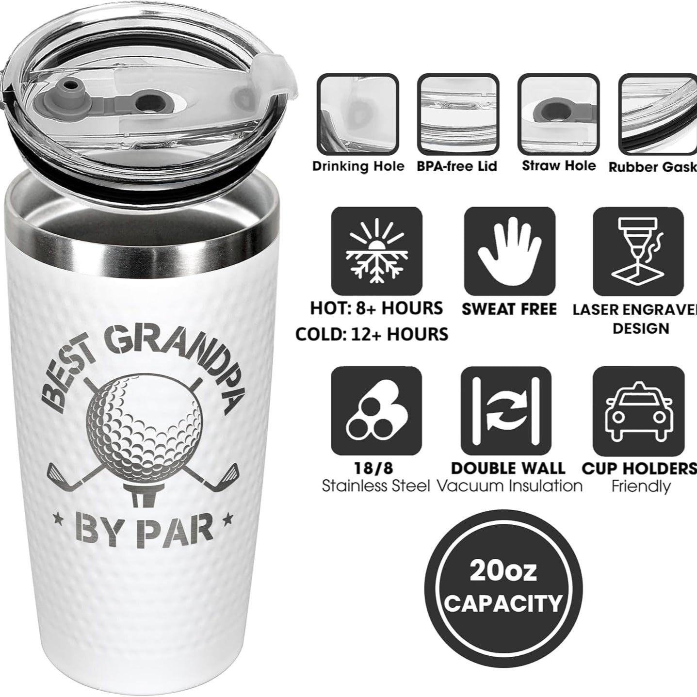 Personalized Golf Tumbler 20oz Insulated Travel Mug Engraved Gift