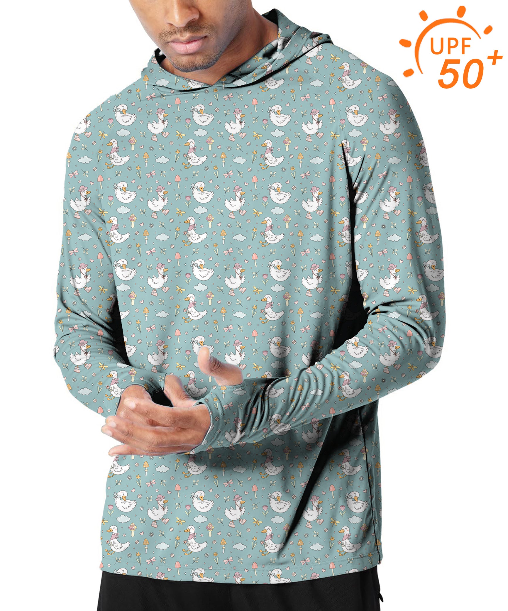 Men's Outdoor Cute Duck Floral Golf Sun Protection Loose Fit hoodies