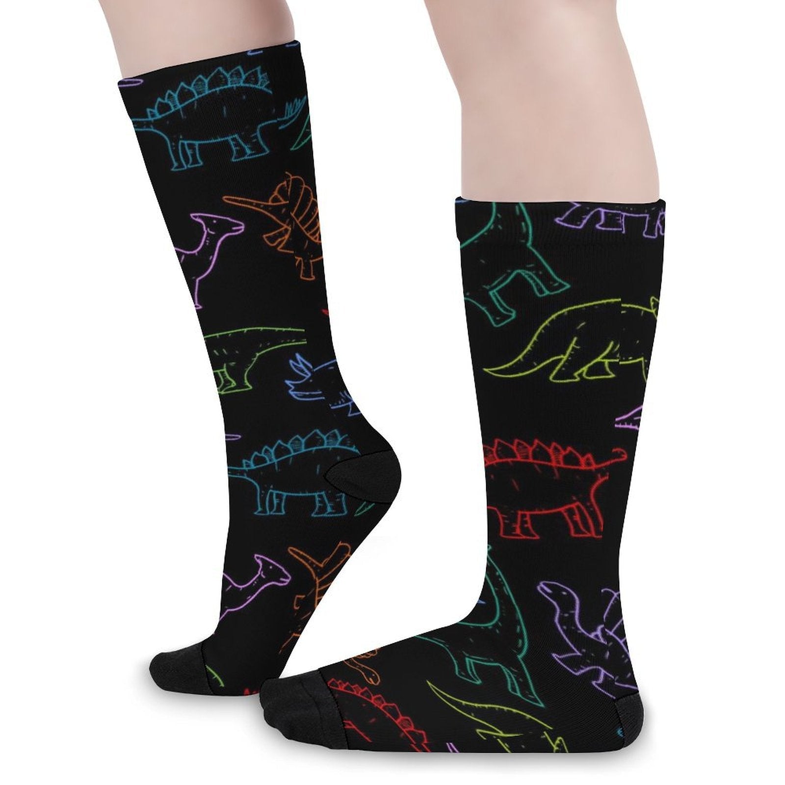 Electric dinos printed crew socks with soft cushioned sole for men and women gifts