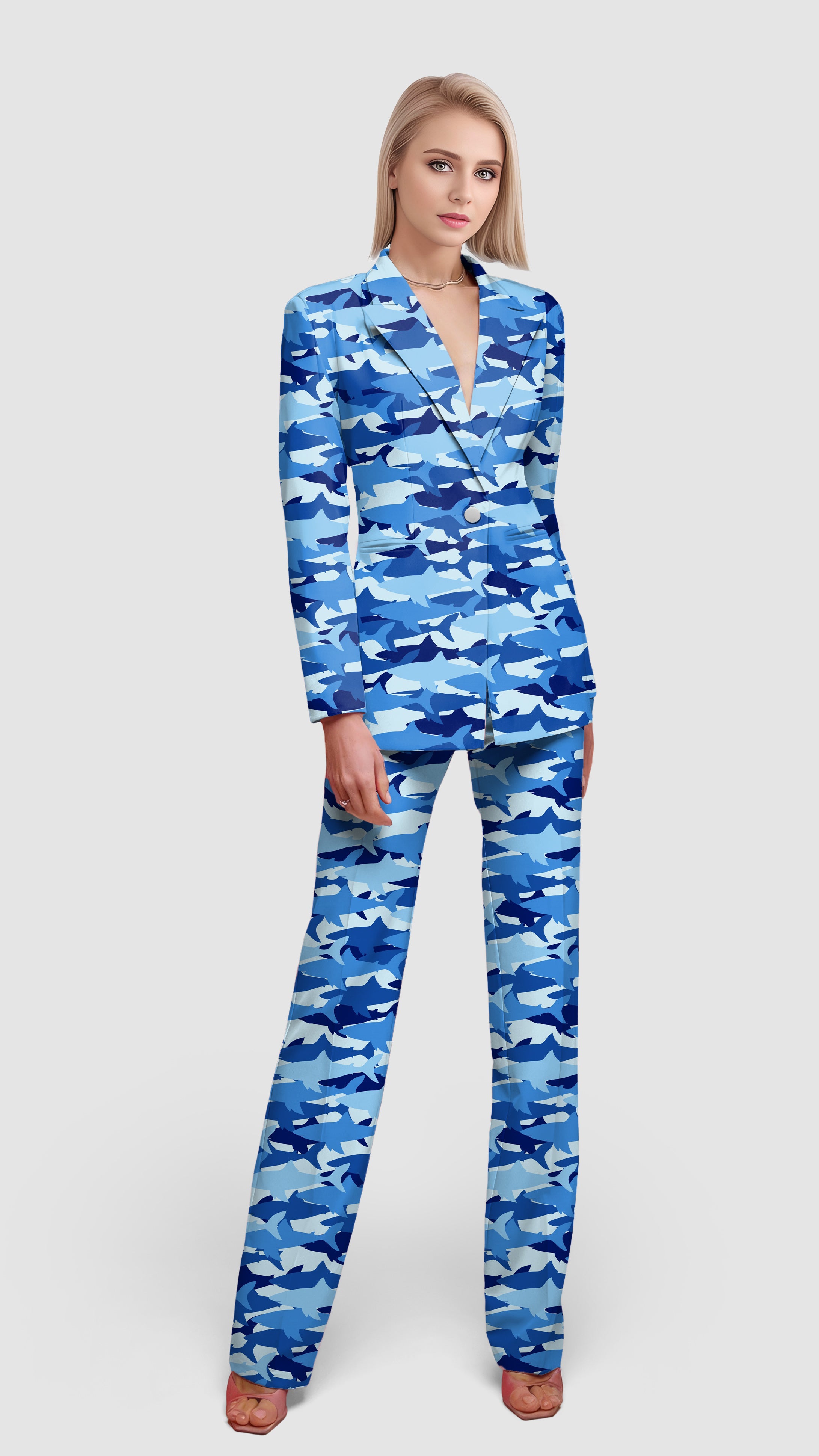 Shark Camo-Women's Blazer Casual Work Office Blazer Suit set