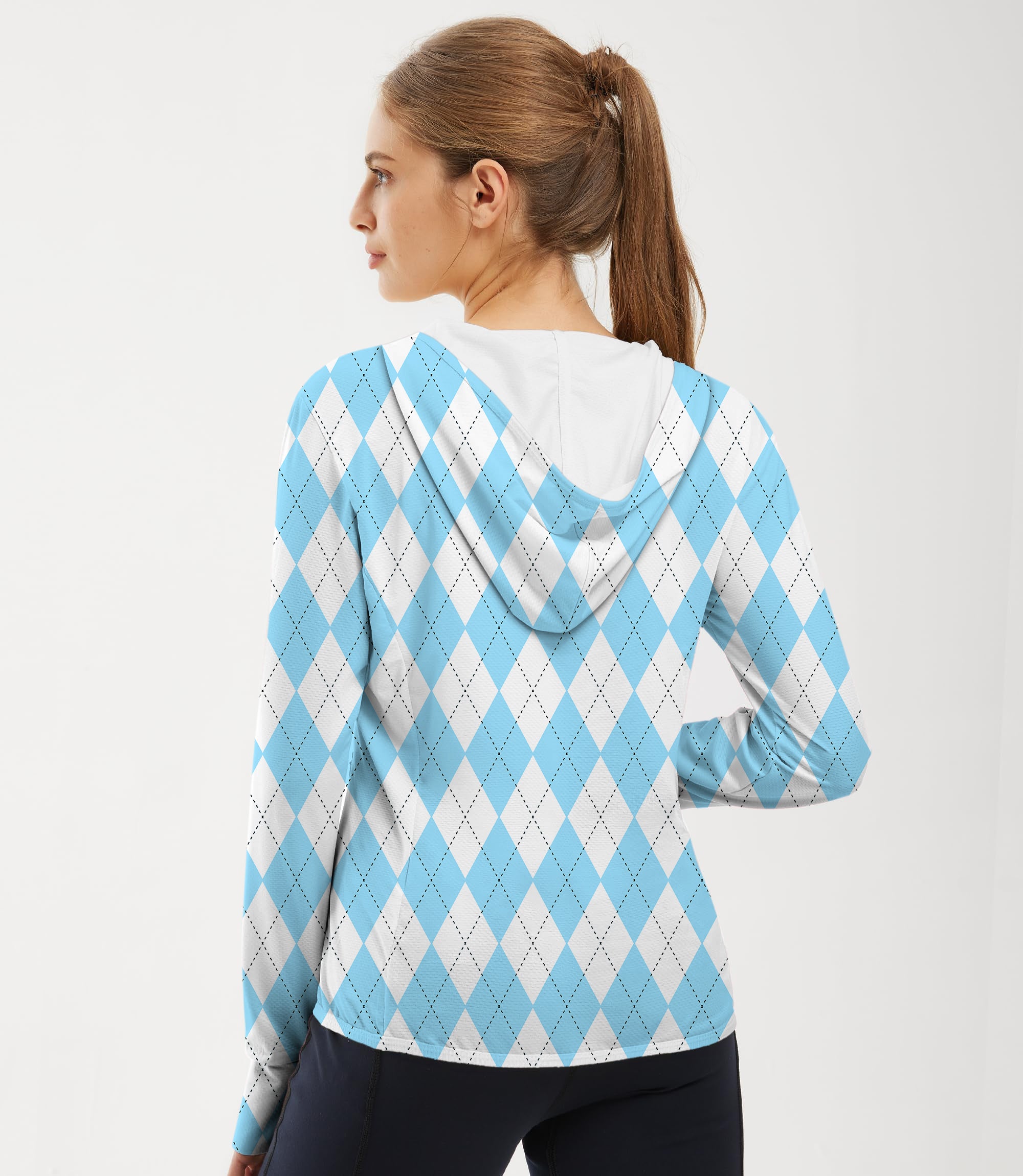 Women's Outdoor Blue diamond grid Argyle Golf Sun Protection Slim Fit zip hoodies
