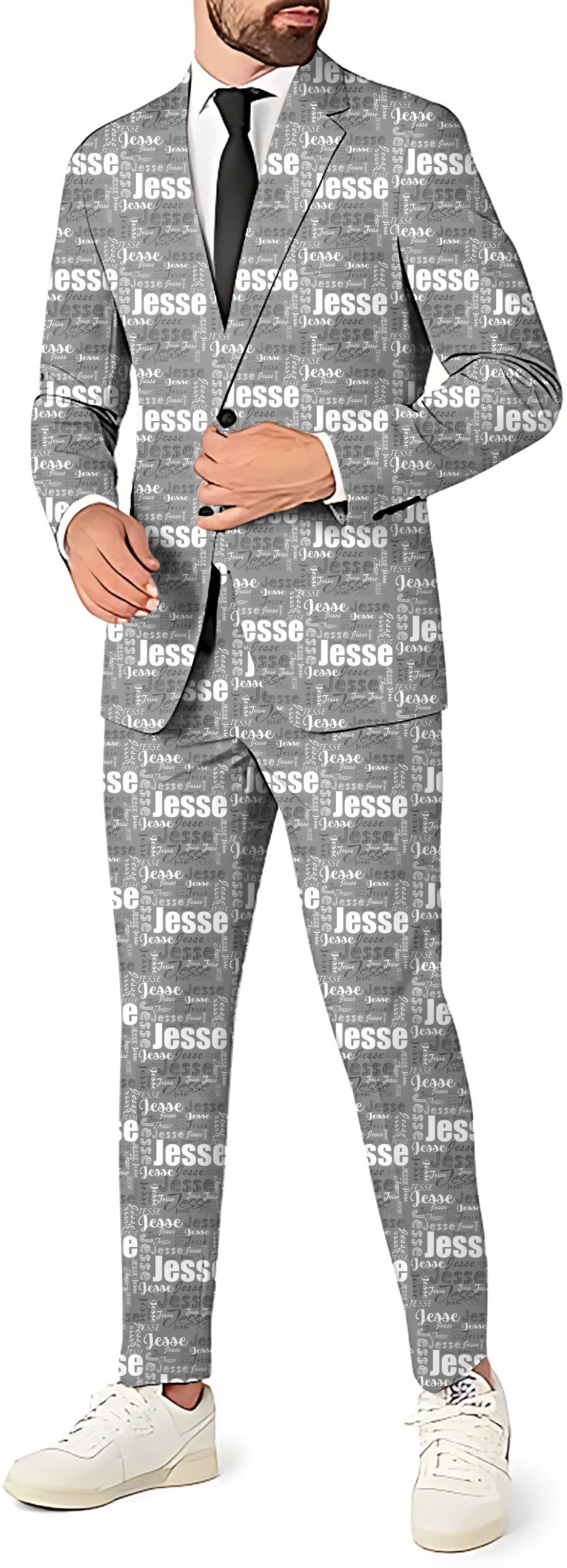 Repeat men's custom name print gray blazer suit with vest and pants for party