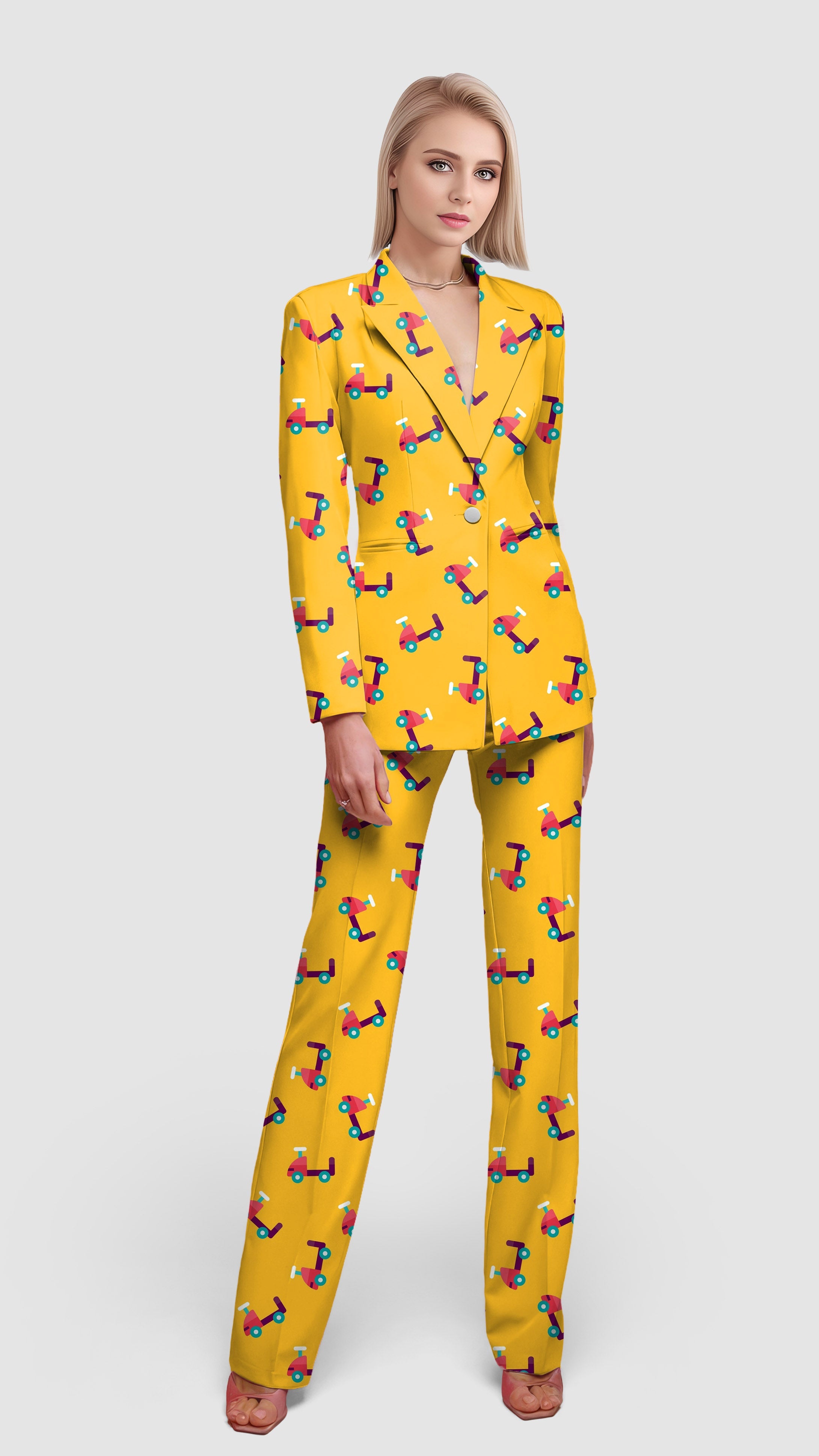 Yellow Helicopter-Women's blazer suit with lapel collar and flap pockets for casual and office wear